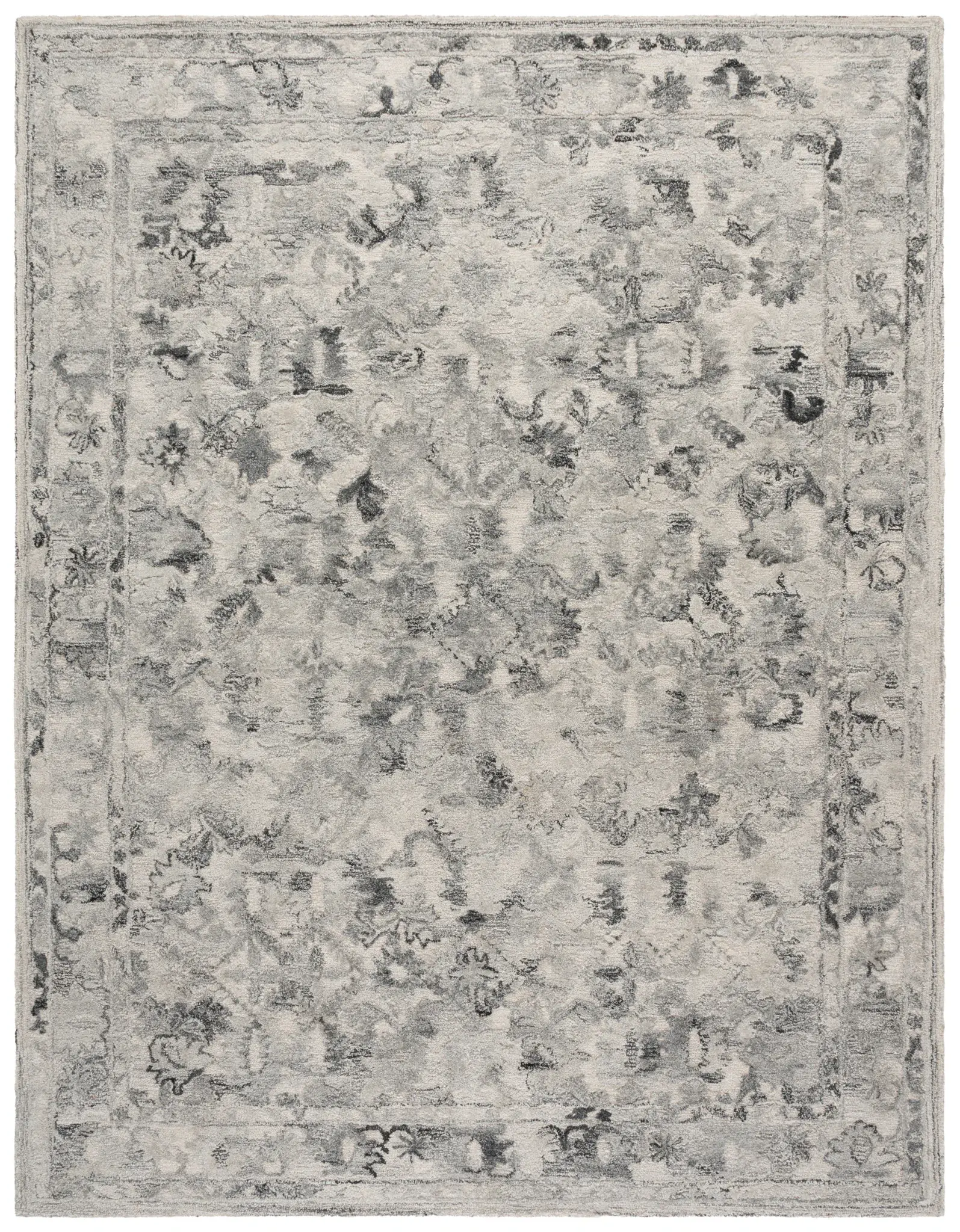 Marquee Distressed Floral Border Hand-Tufted Rug