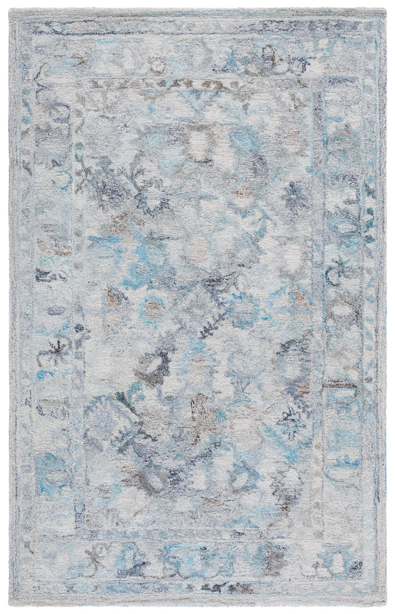 Marquee Distressed Floral Border Hand-Tufted Rug
