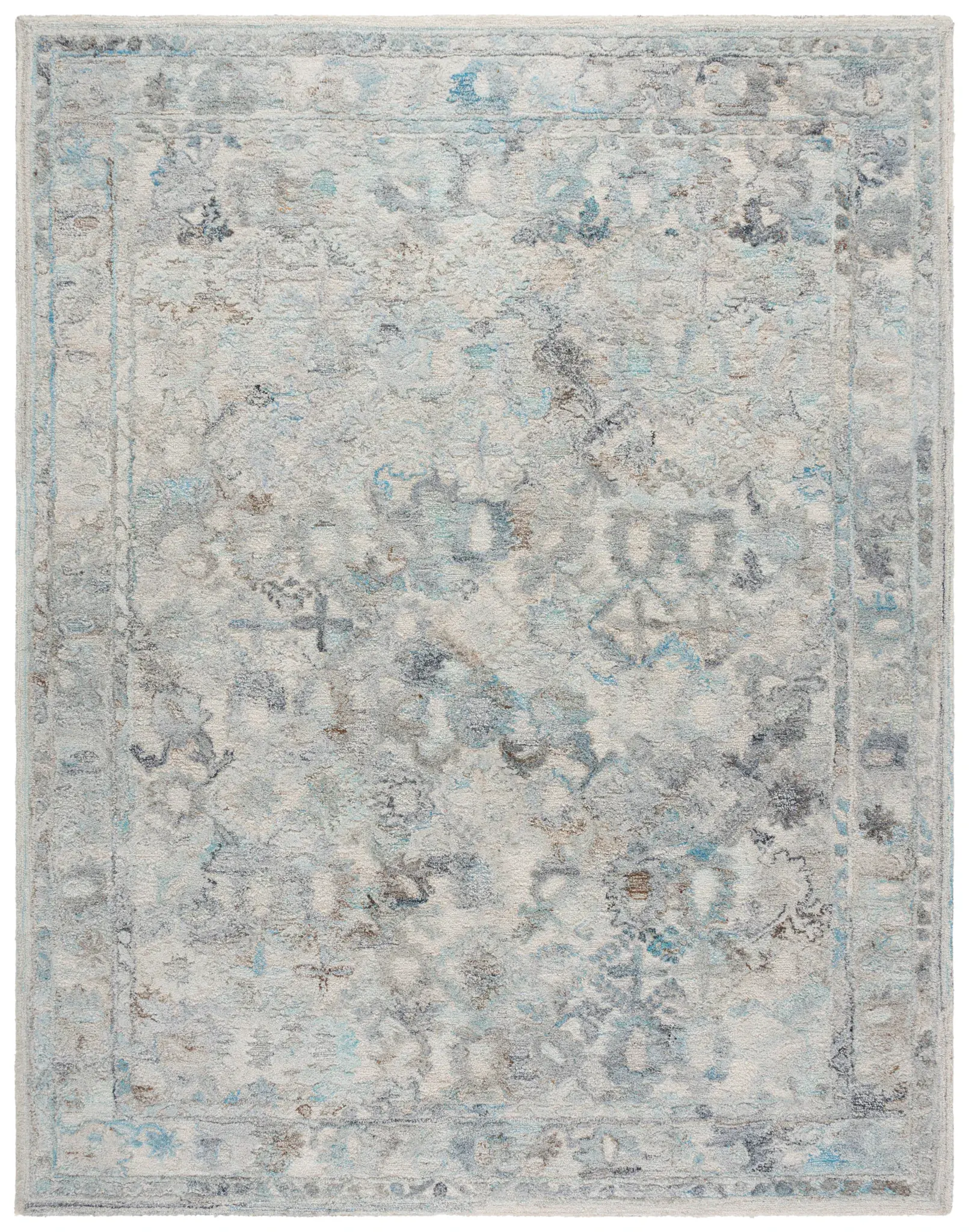 Marquee Distressed Floral Border Hand-Tufted Rug