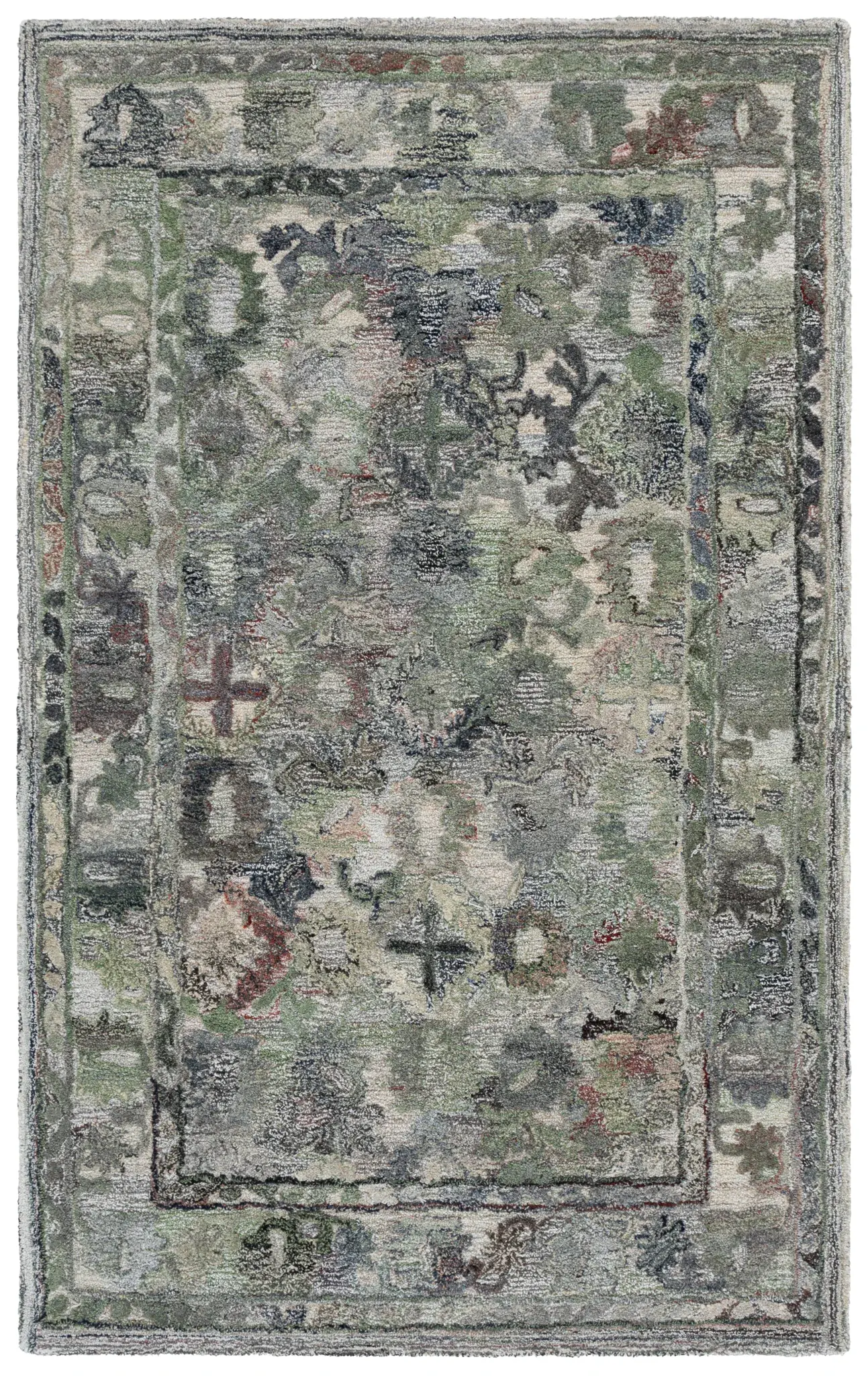 Marquee Distressed Floral Border Hand-Tufted Rug