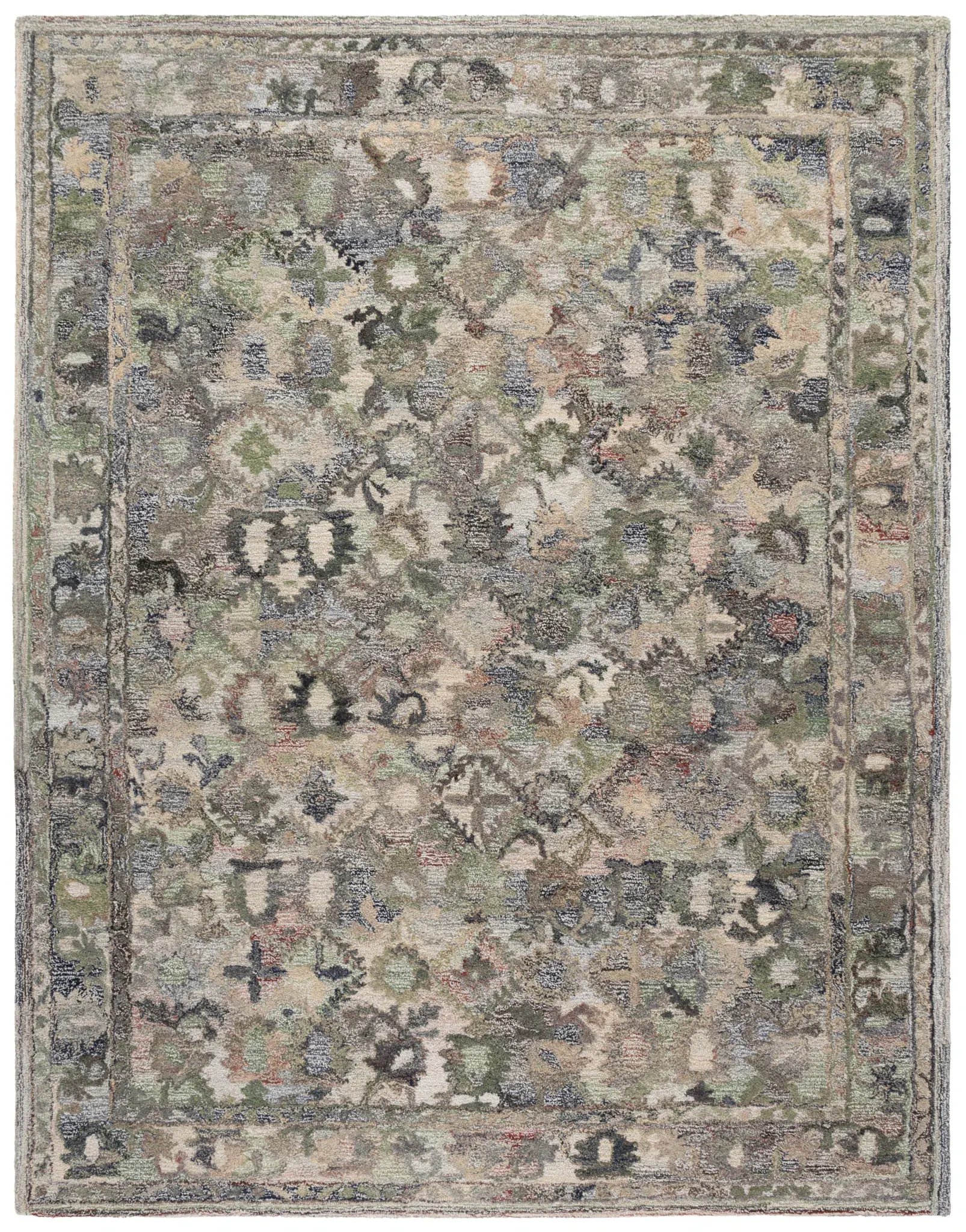 Marquee Distressed Floral Border Hand-Tufted Rug