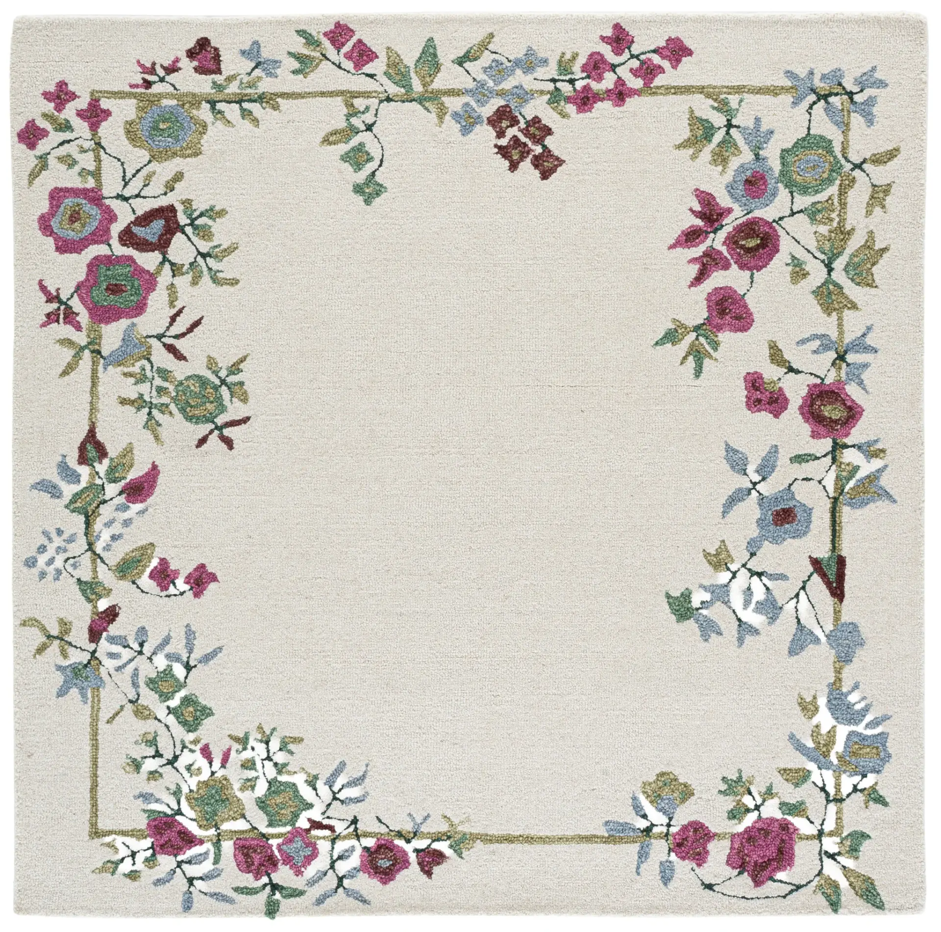 Martha Stewart Bordered Floral Hand-Tufted Wool Rug