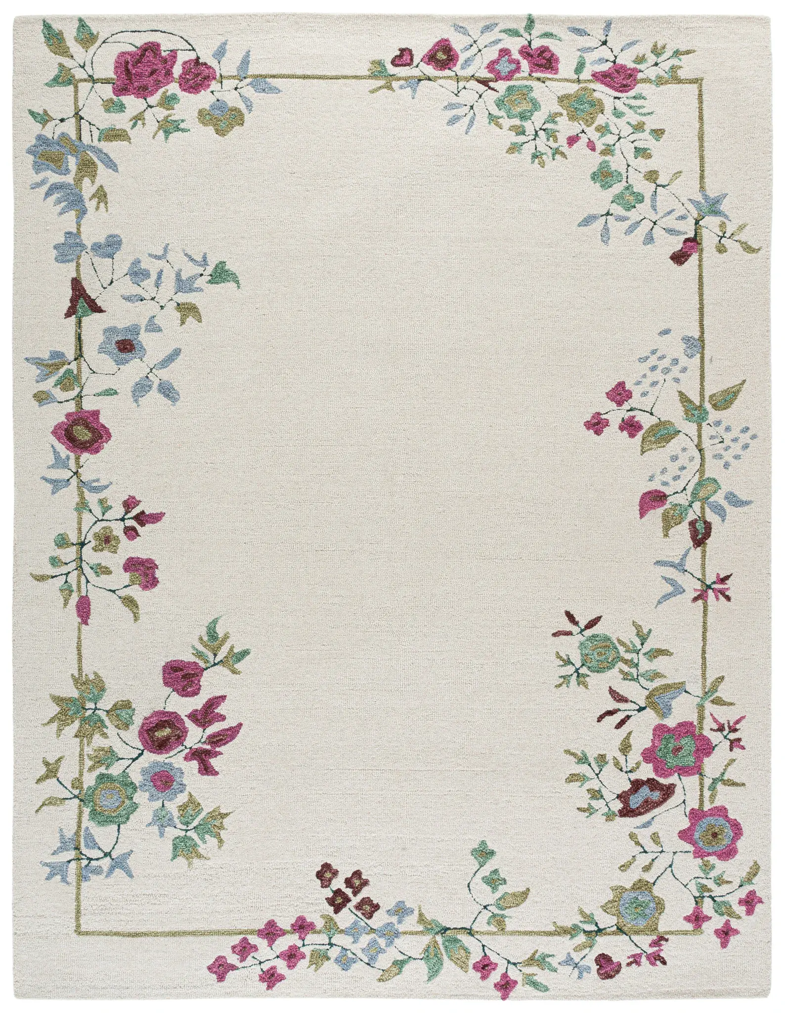 Martha Stewart Bordered Floral Hand-Tufted Wool Rug