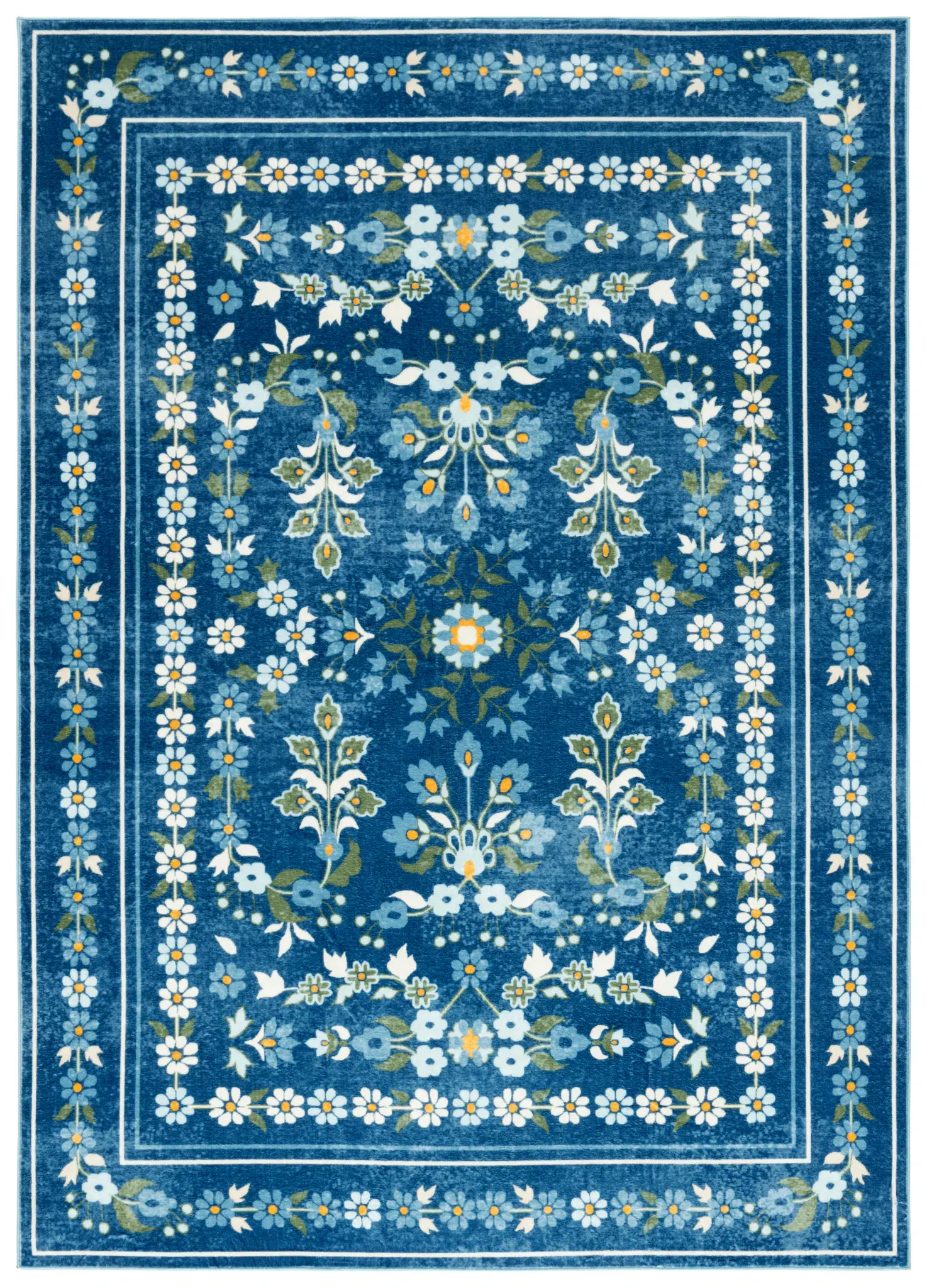 Martha Stewart Folk Floral Border Washable Rug