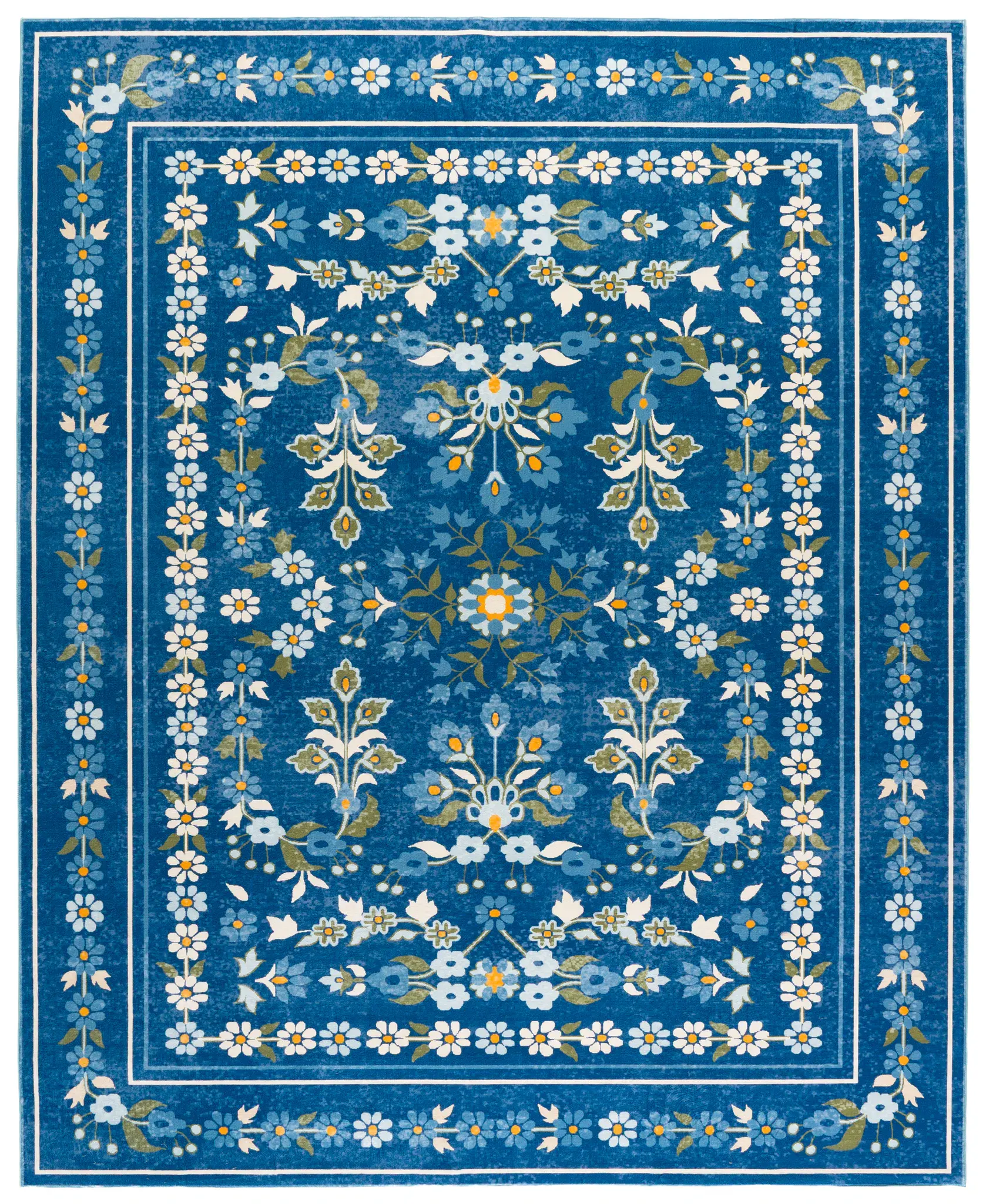 Martha Stewart Folk Floral Border Washable Rug