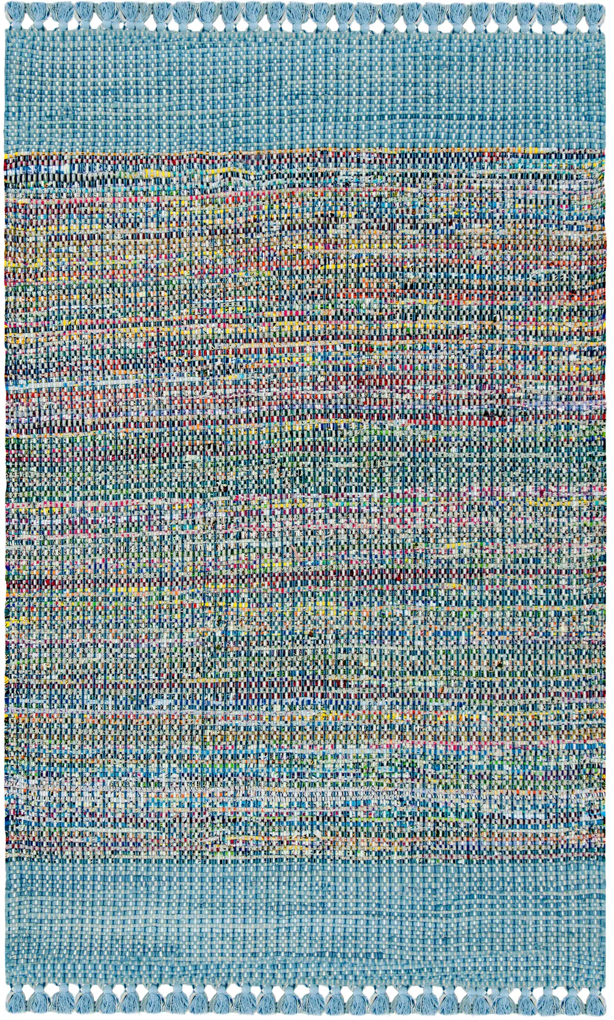 Montauk Tasseled Bordered Stripe Hand-Woven Cotton Rug