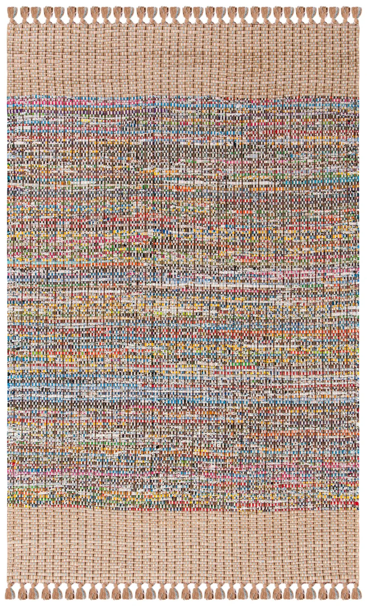 Montauk Tasseled Bordered Stripe Hand-Woven Cotton Rug