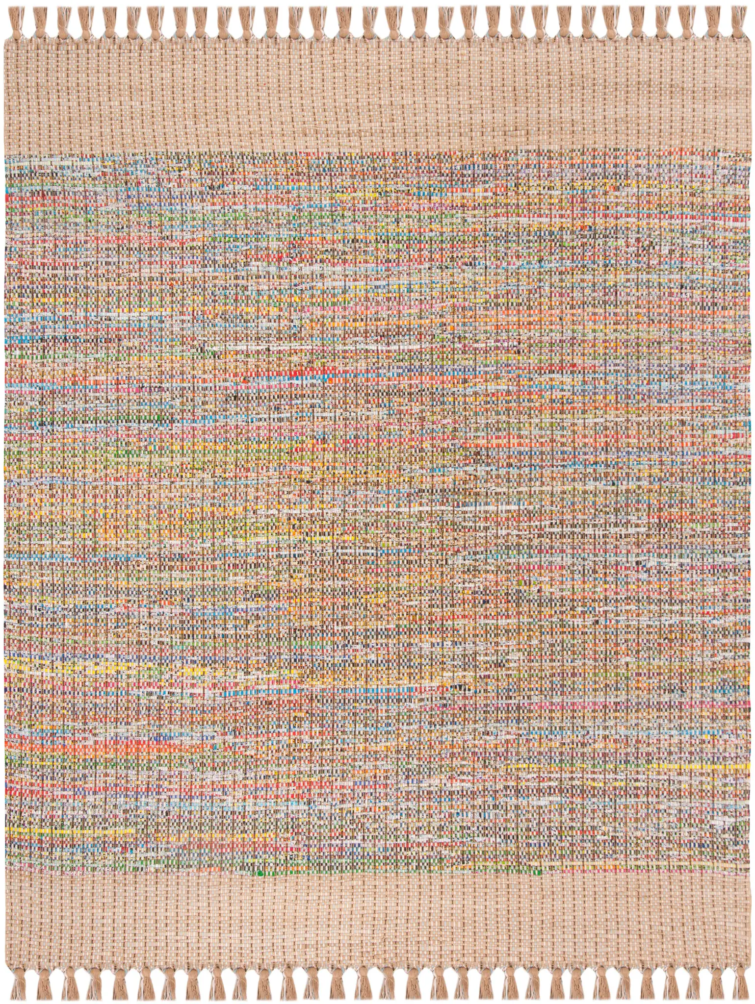 Montauk Tasseled Bordered Stripe Hand-Woven Cotton Rug