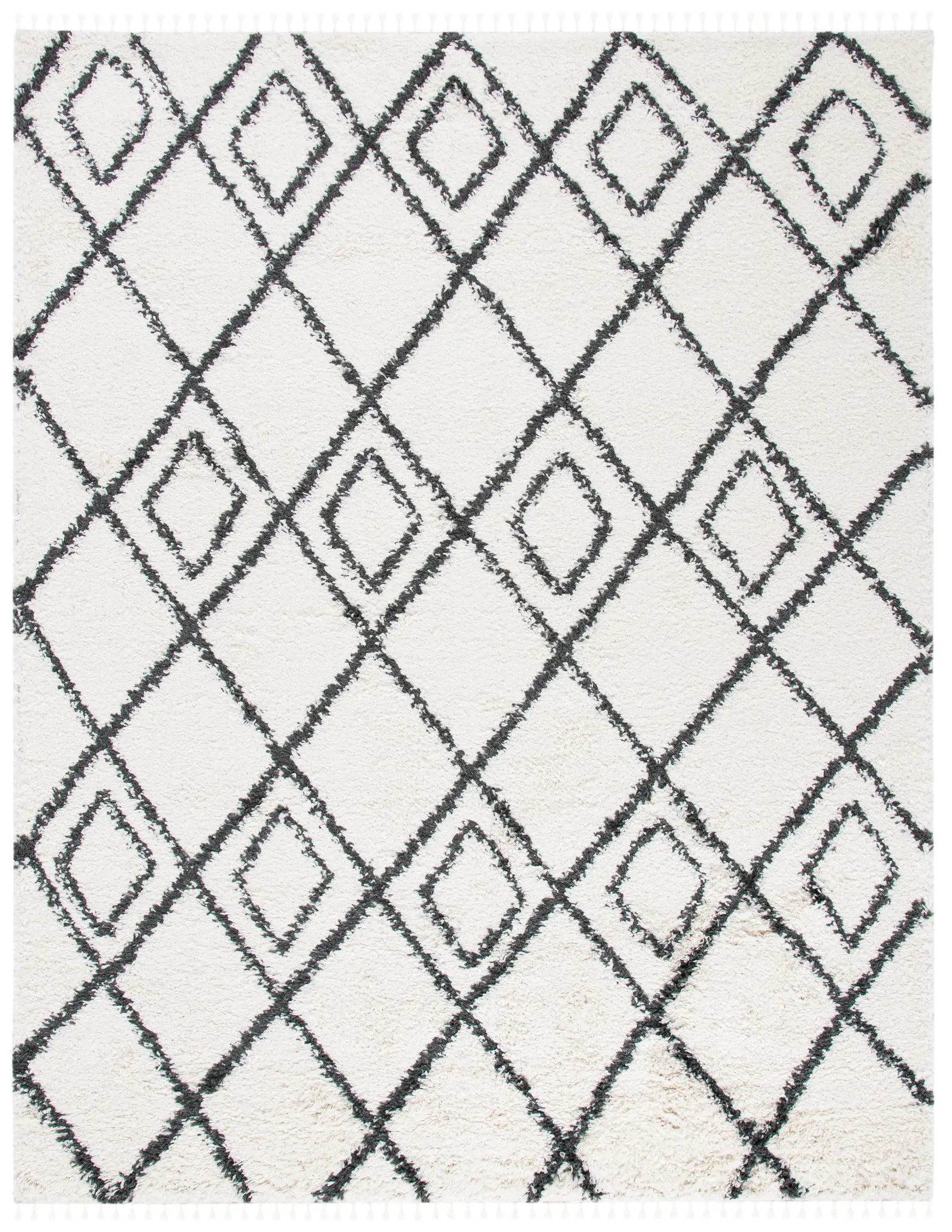 Moroccan Tassel Diamond Trellis Shag Rug