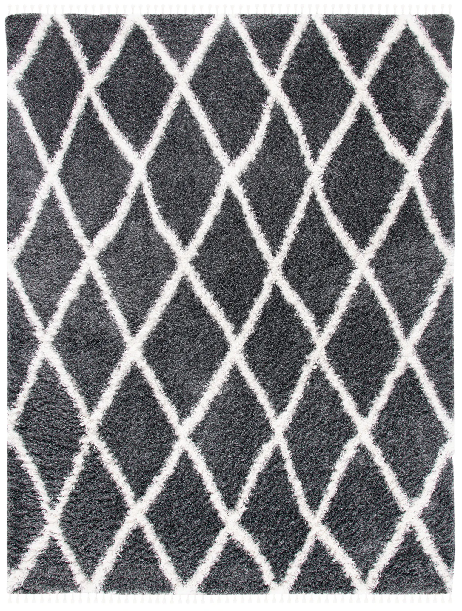 Moroccan Tassel Shag Geometric Trellis Rug