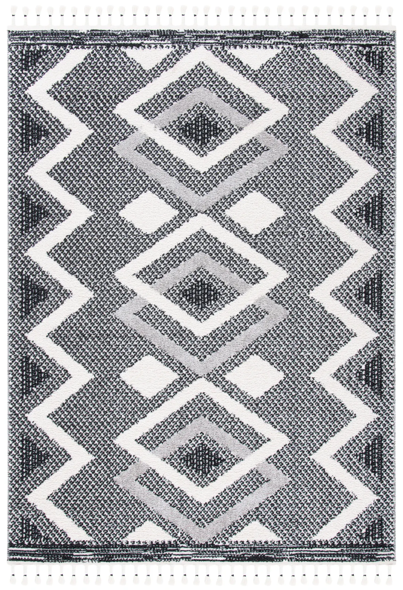 Moroccan Tassel Zigzag Diamond Shag Rug