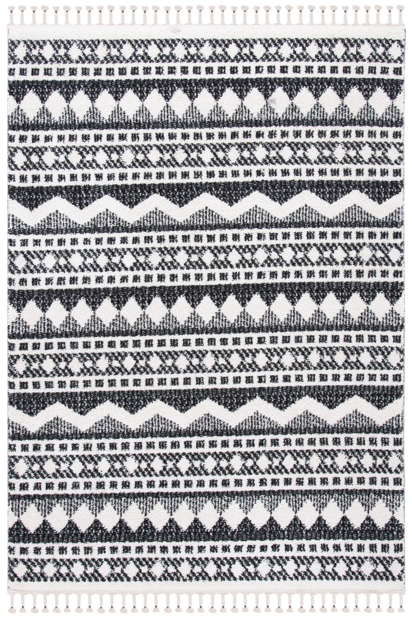 Moroccan Tassel Shag Boho Striped Rug