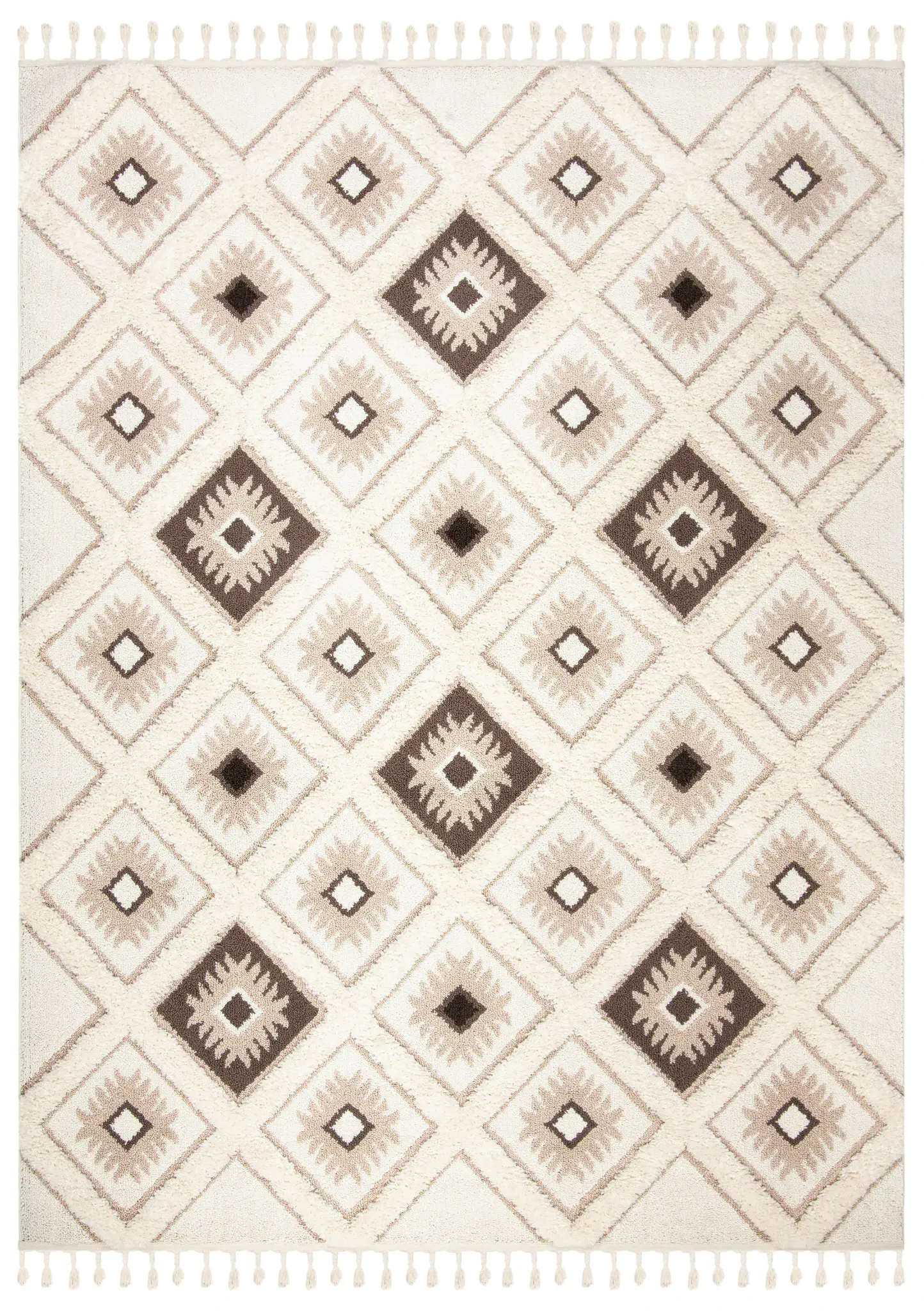 Moroccan Tassel Sunburst Diamond Shag Rug