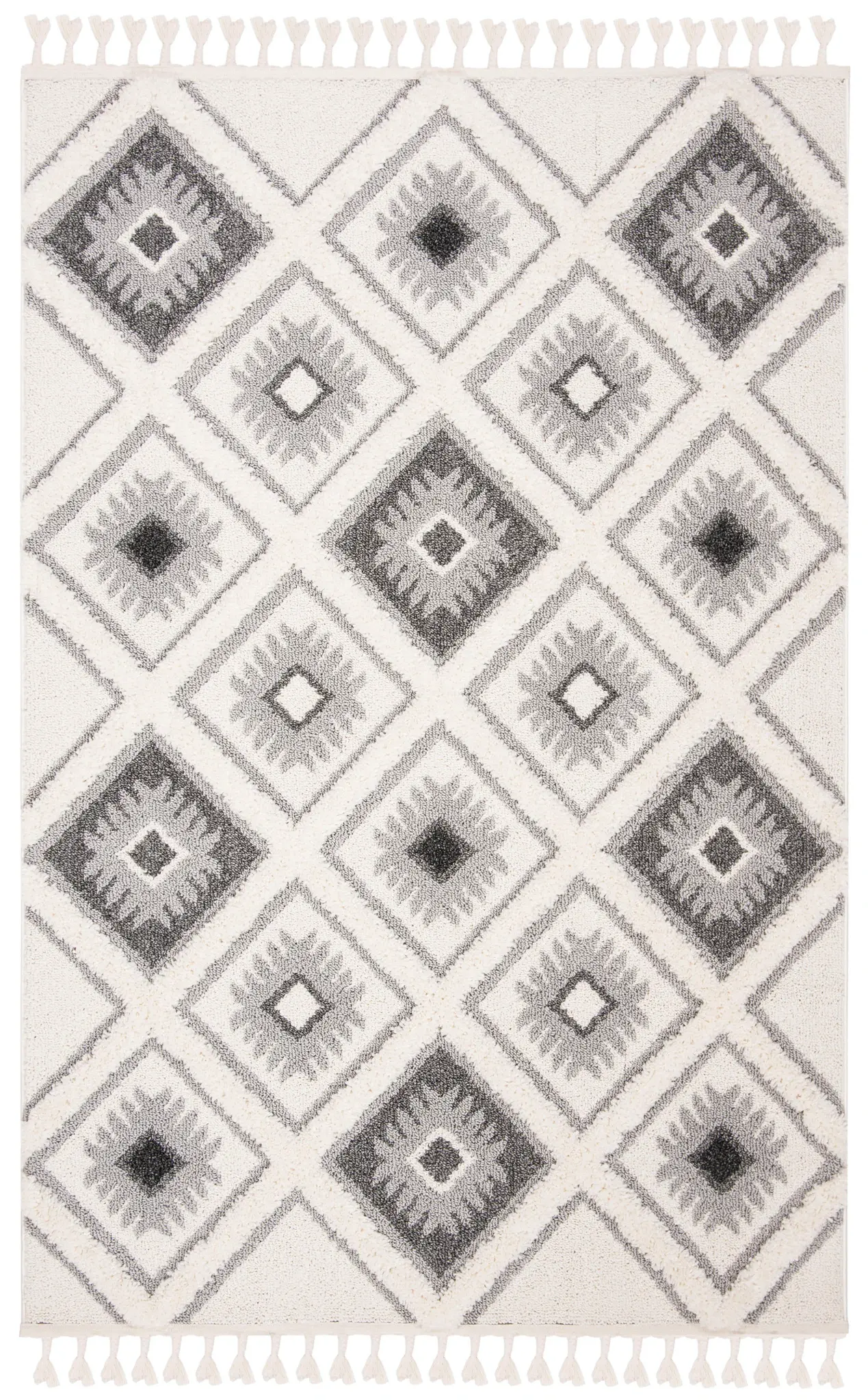Moroccan Tassel Sunburst Diamond Shag Rug
