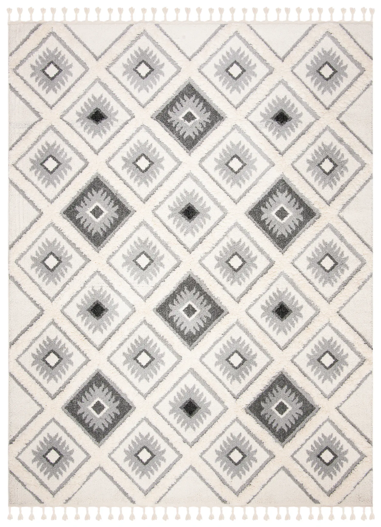 Moroccan Tassel Sunburst Diamond Shag Rug