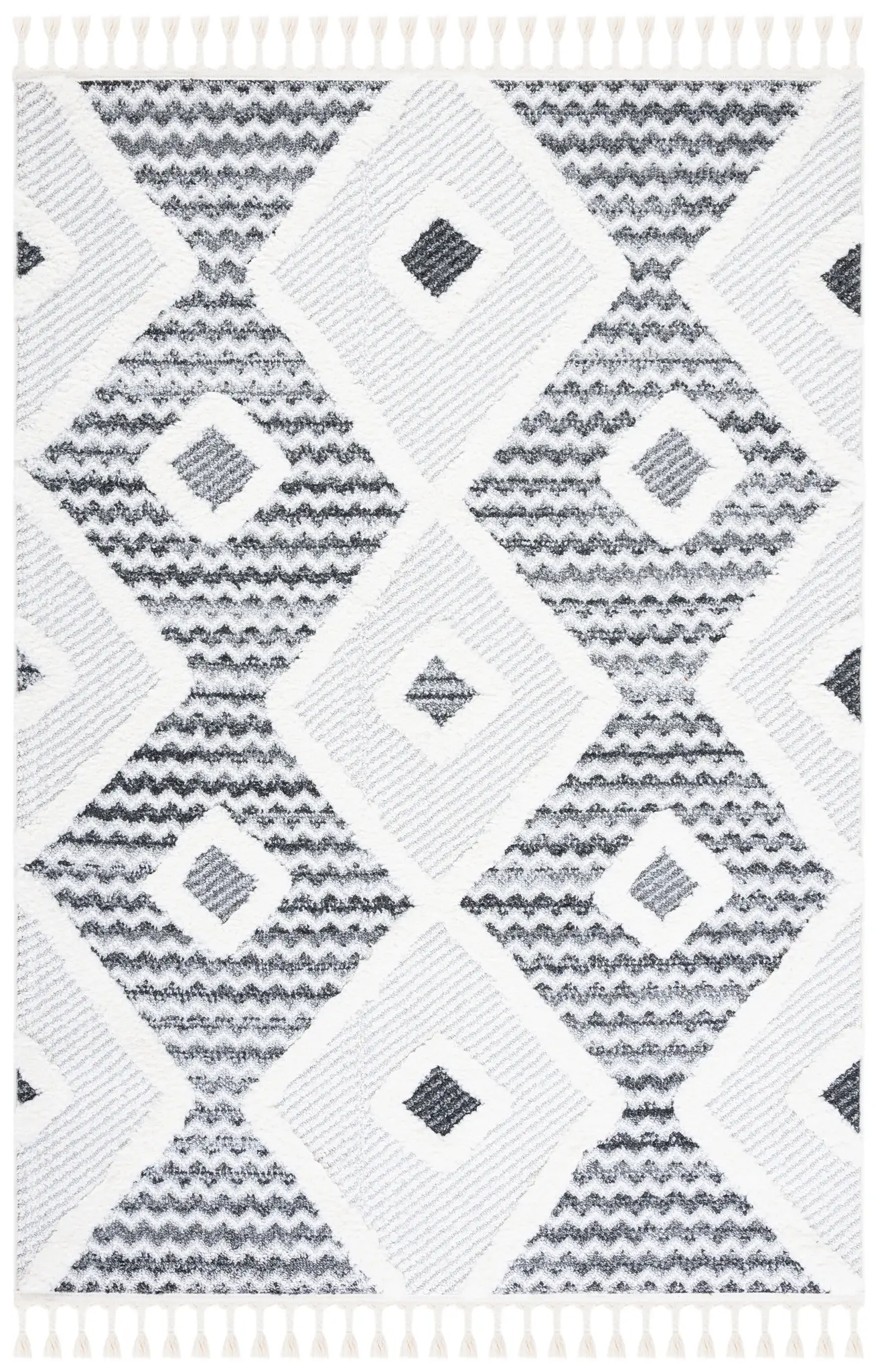 Moroccan Tassel Nested Diamond Shag Rug
