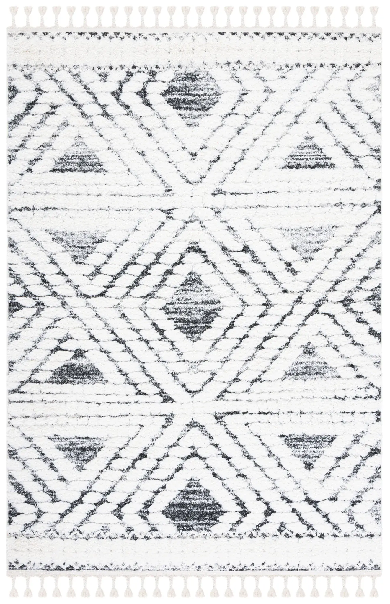 Moroccan Tassel Textured Diamond Shag Rug