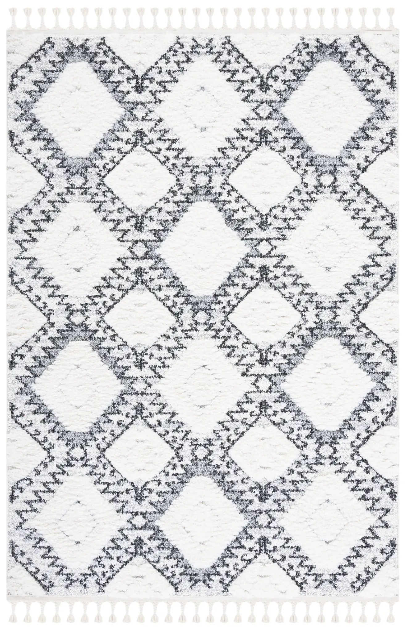 Moroccan Tassel Shag Zigzag Trellis Rug