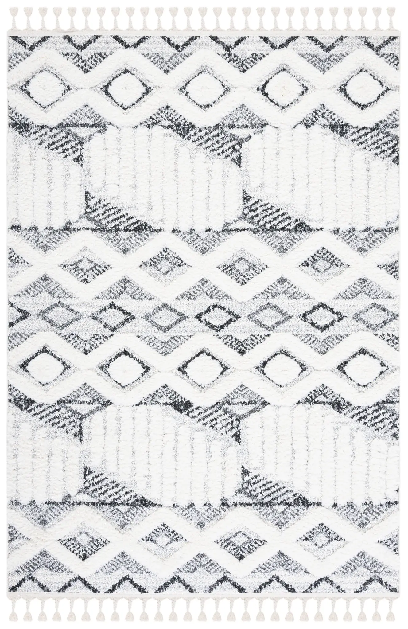 Moroccan Tassel Shag Banded Diamond Rug