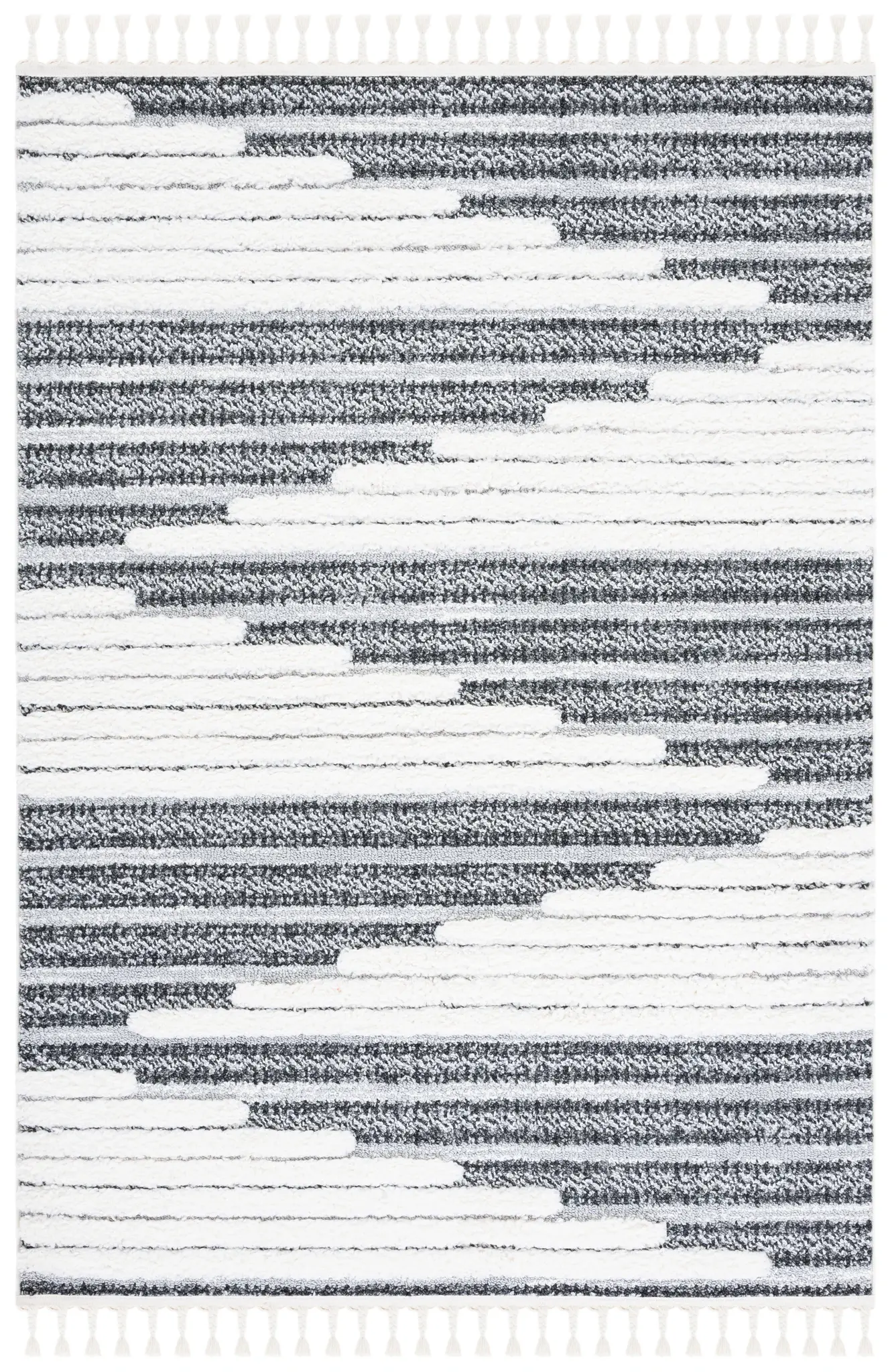 Moroccan Tassel Abstract Stripe Shag Rug