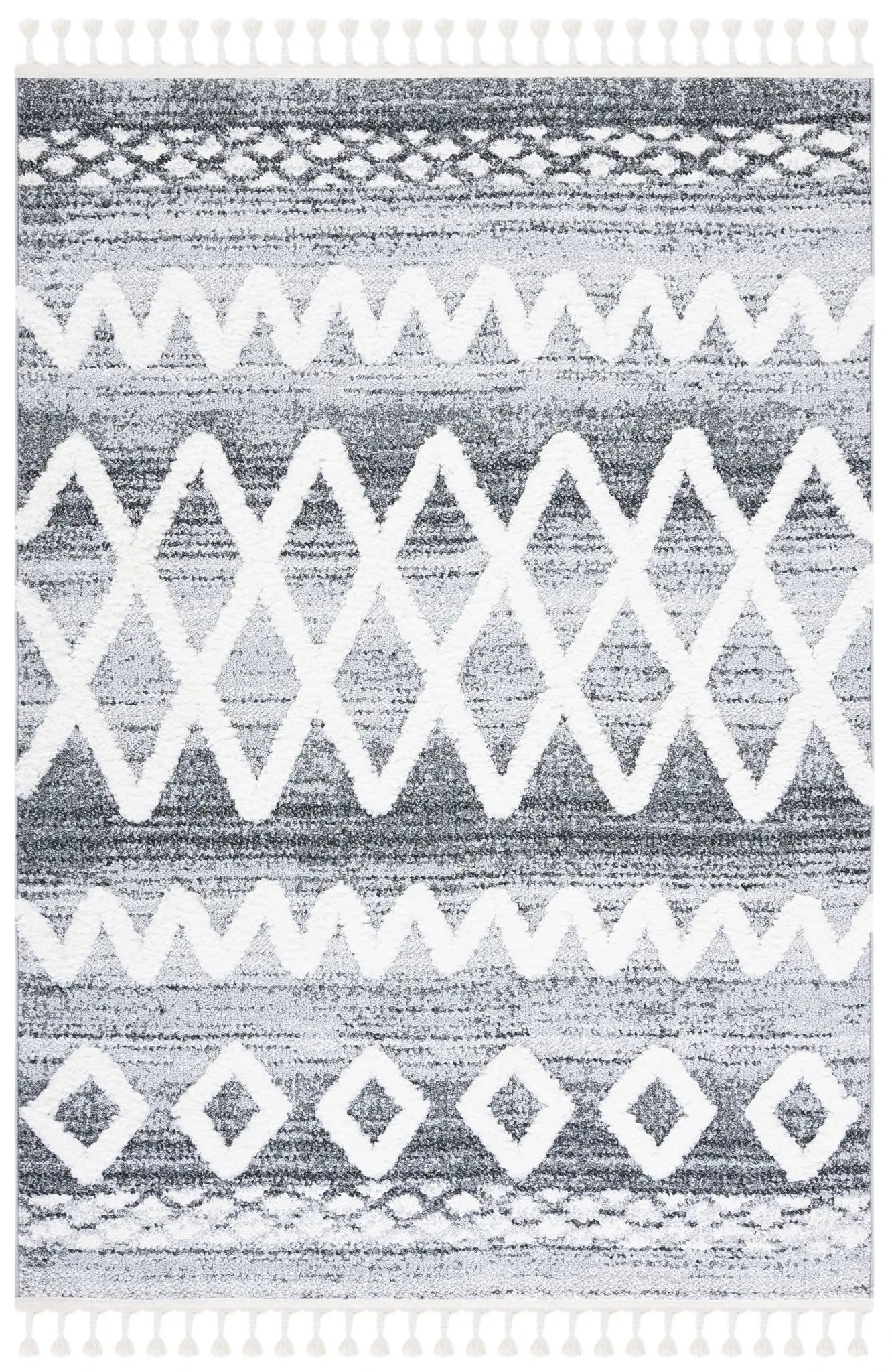 Moroccan Tassel Shag Banded Trellis Rug