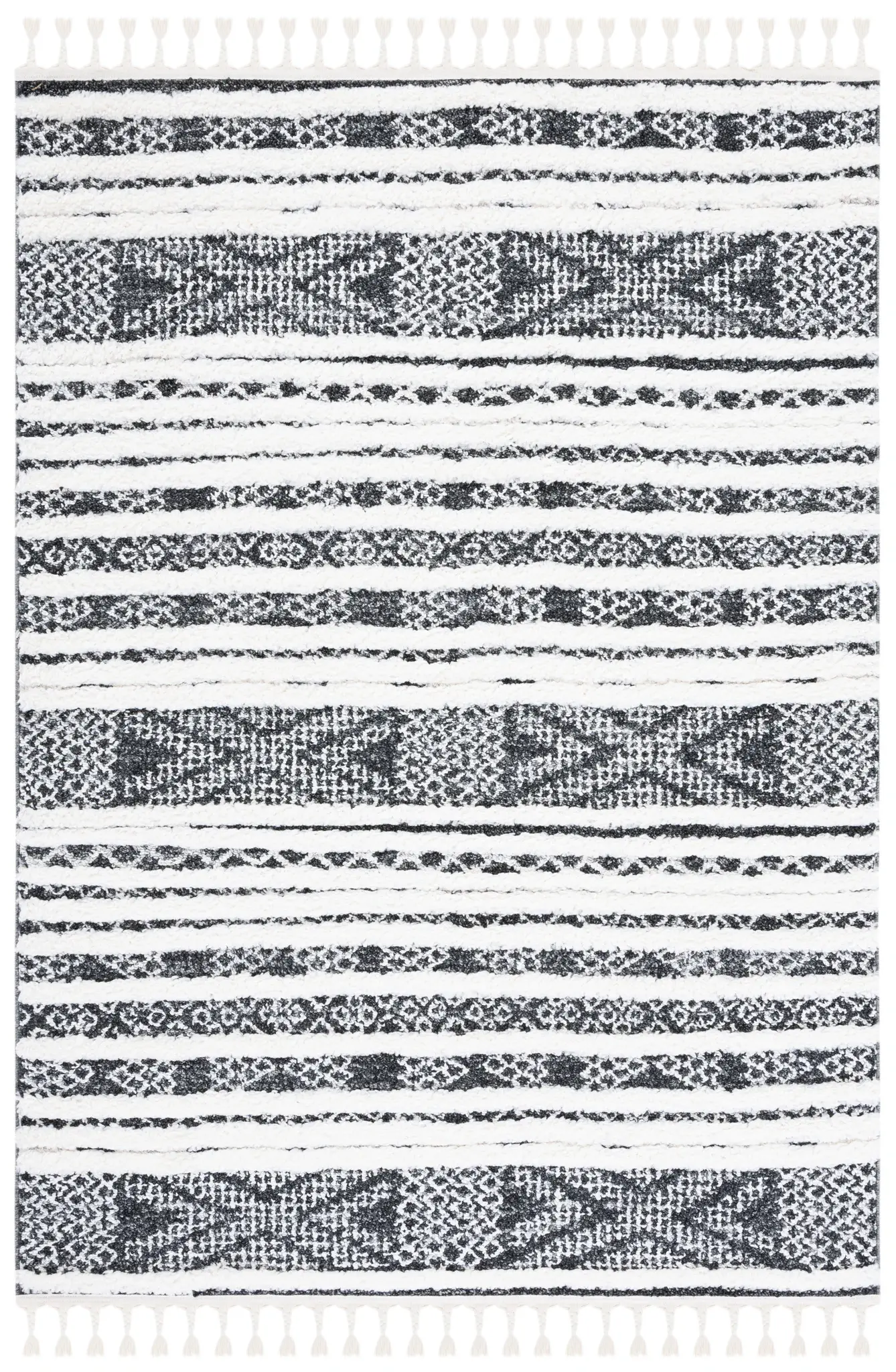 Moroccan Tassel Banded Shag Rug