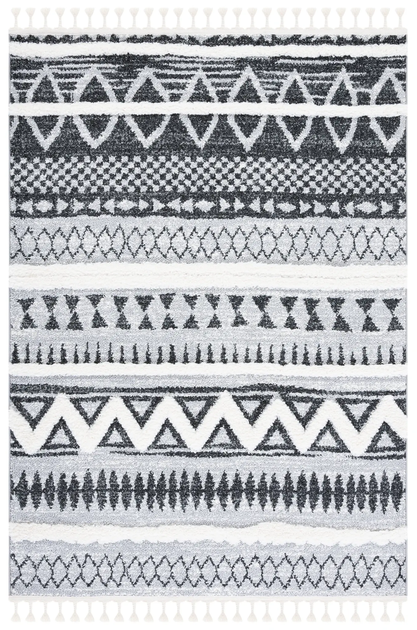 Moroccan Tassel Tribal Banded Shag Rug
