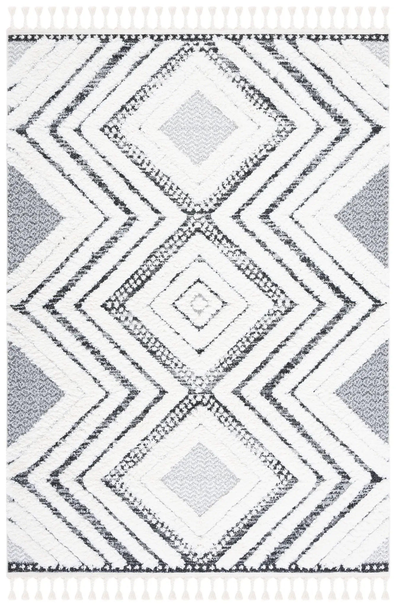 Moroccan Tassel Concentric Diamond Shag Rug