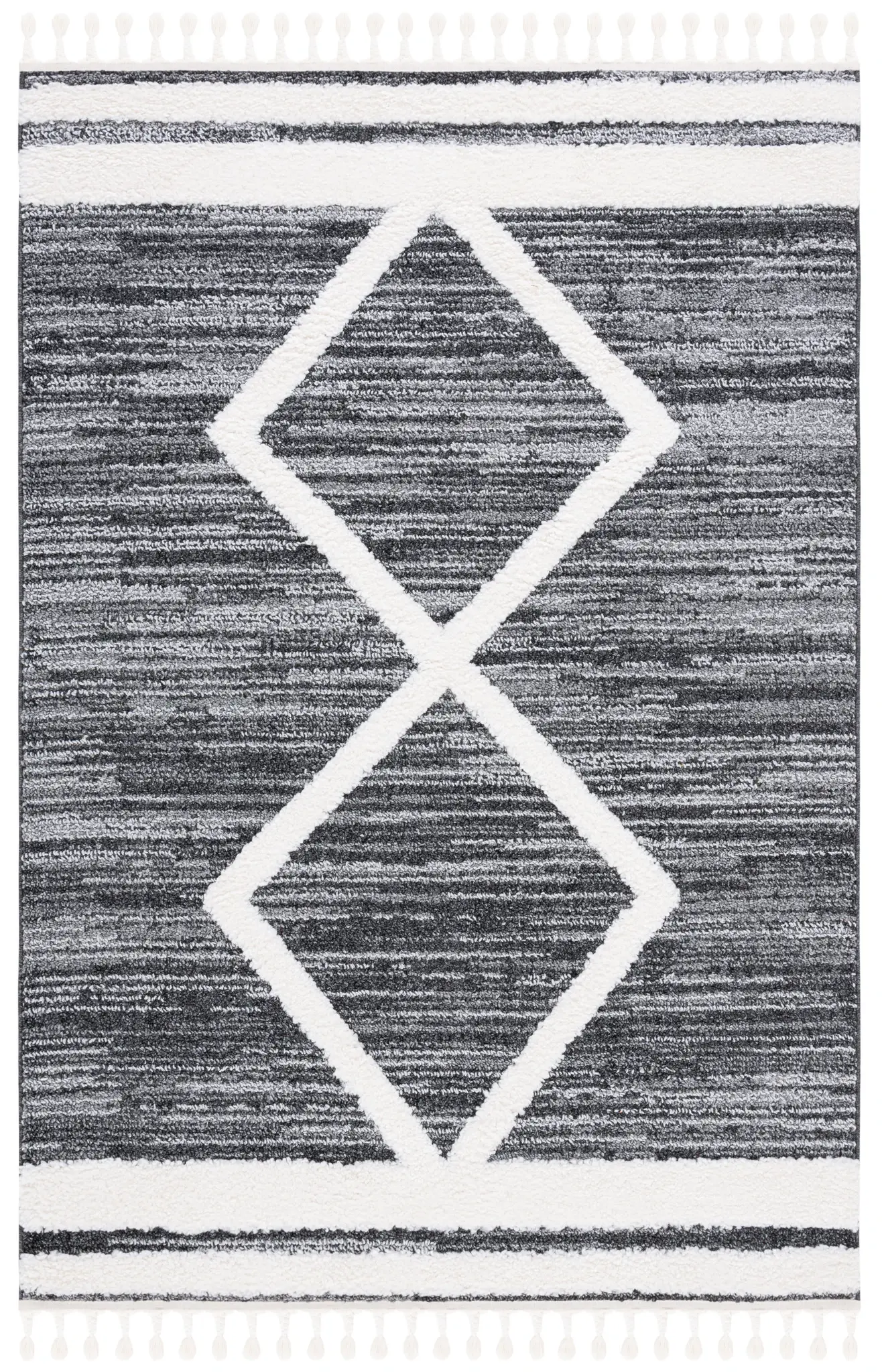 Moroccan Tassel Diamond Stripe Shag Rug