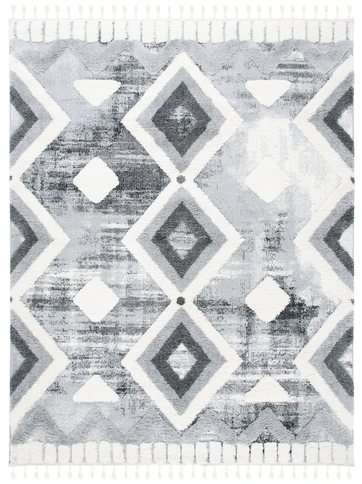 Moroccan Tassel Chevron Diamond Shag Rug