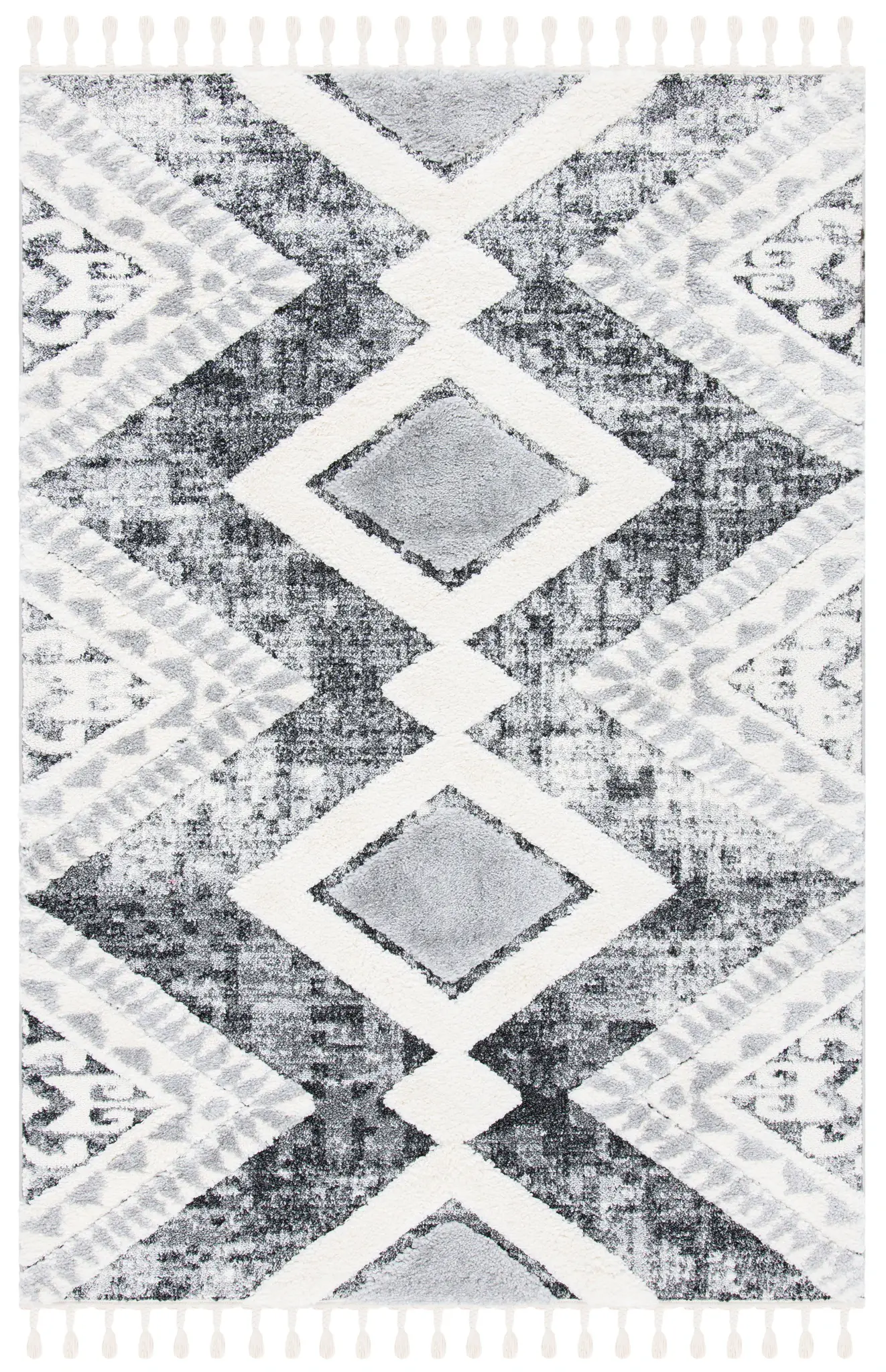 Moroccan Tassel Geometric Diamond Shag Rug