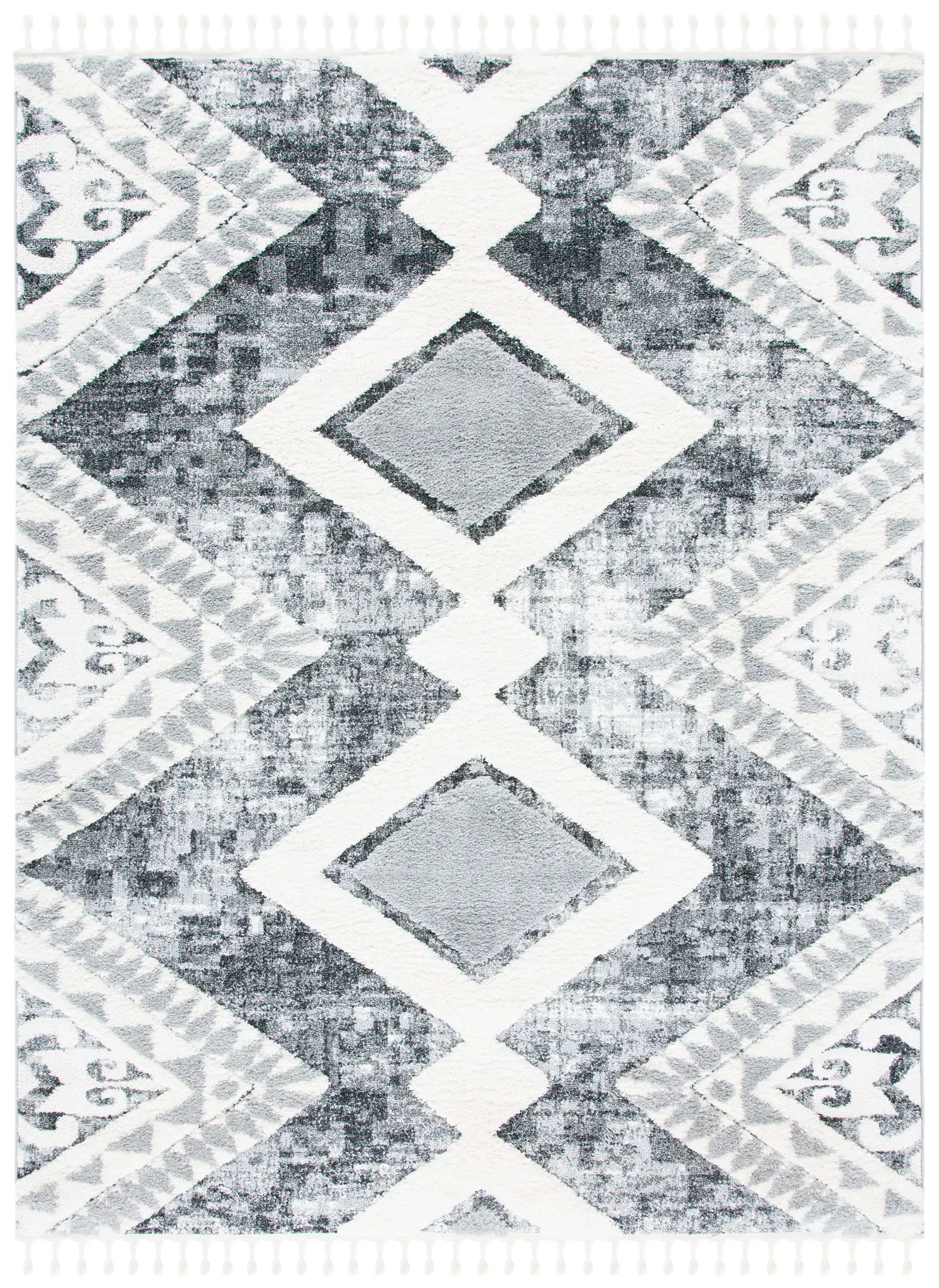 Moroccan Tassel Geometric Diamond Shag Rug