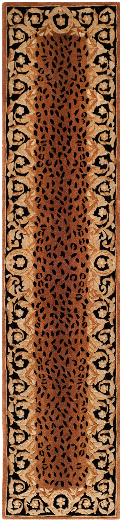 Naples Leopard And Floral Border Hand-Tufted Wool Rug