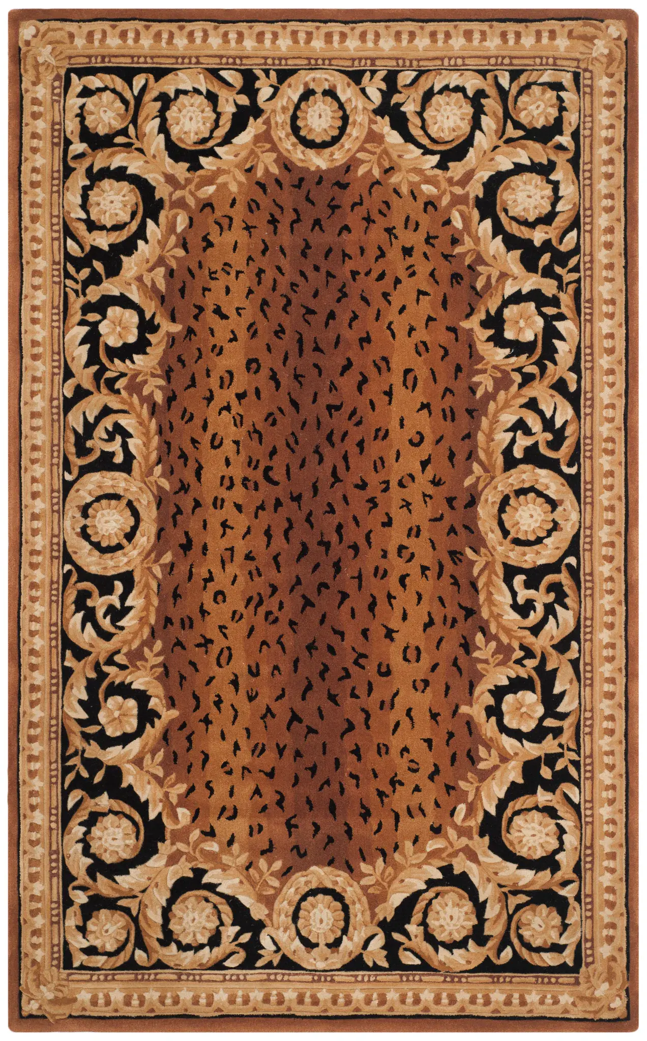 Naples Leopard And Floral Border Hand-Tufted Wool Rug