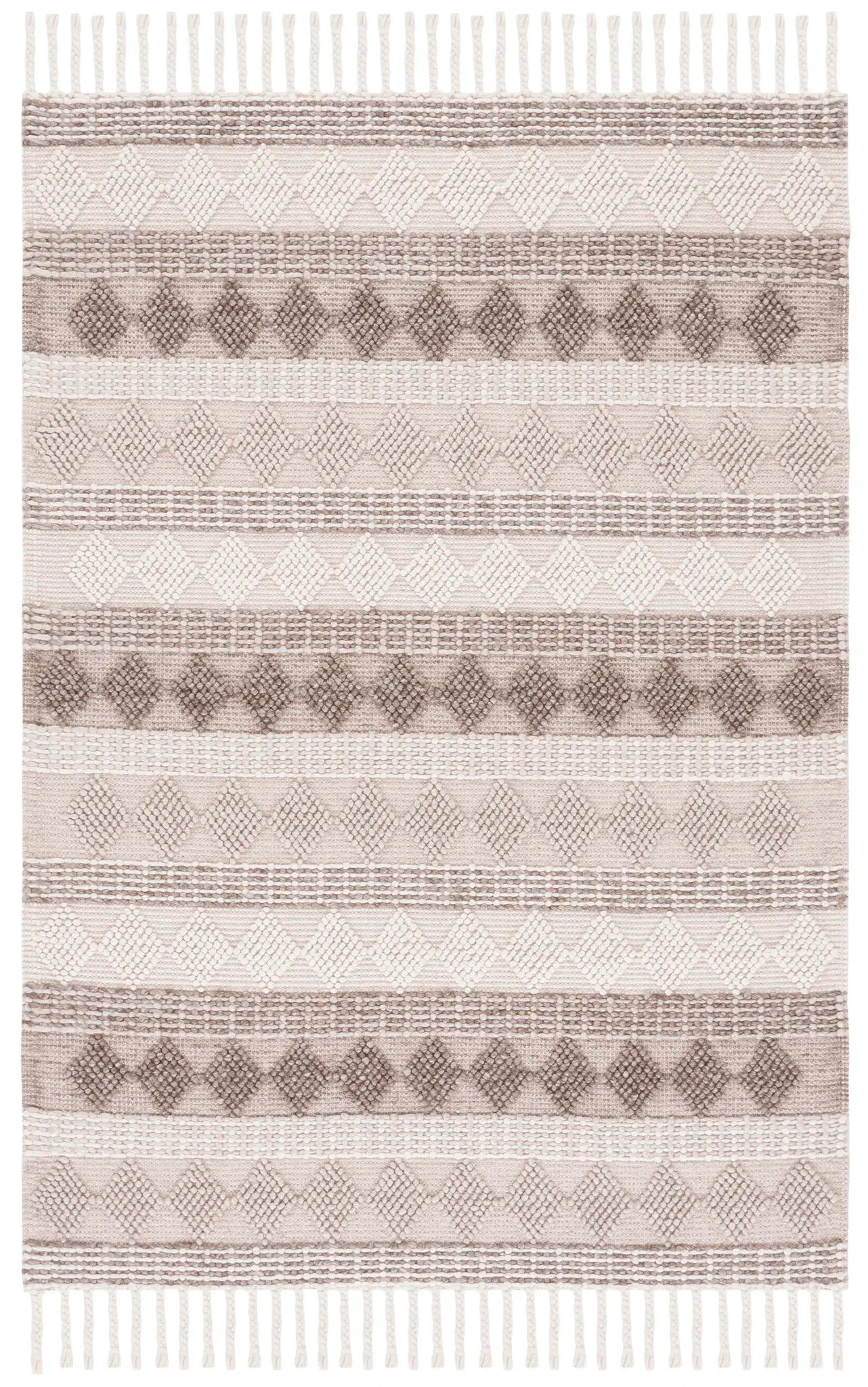 Natura Banded Diamond Fringe Hand-Woven Wool Rug