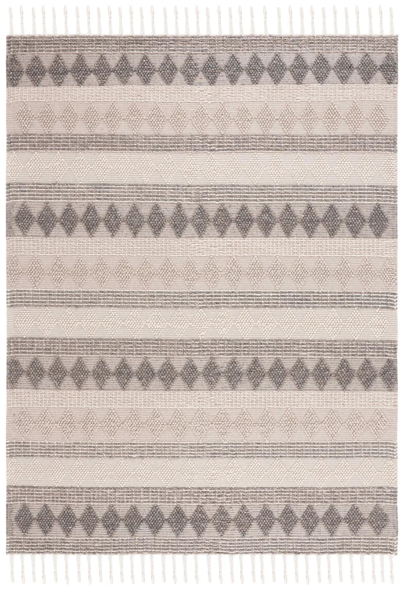 Natura Banded Diamond Fringe Hand-Woven Wool Rug