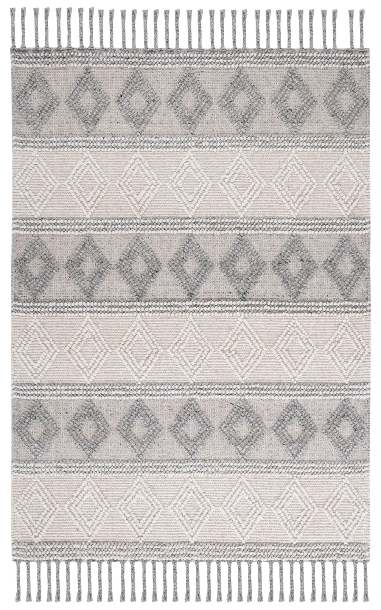 Natura Banded Diamond Fringe Hand-Woven Wool Rug