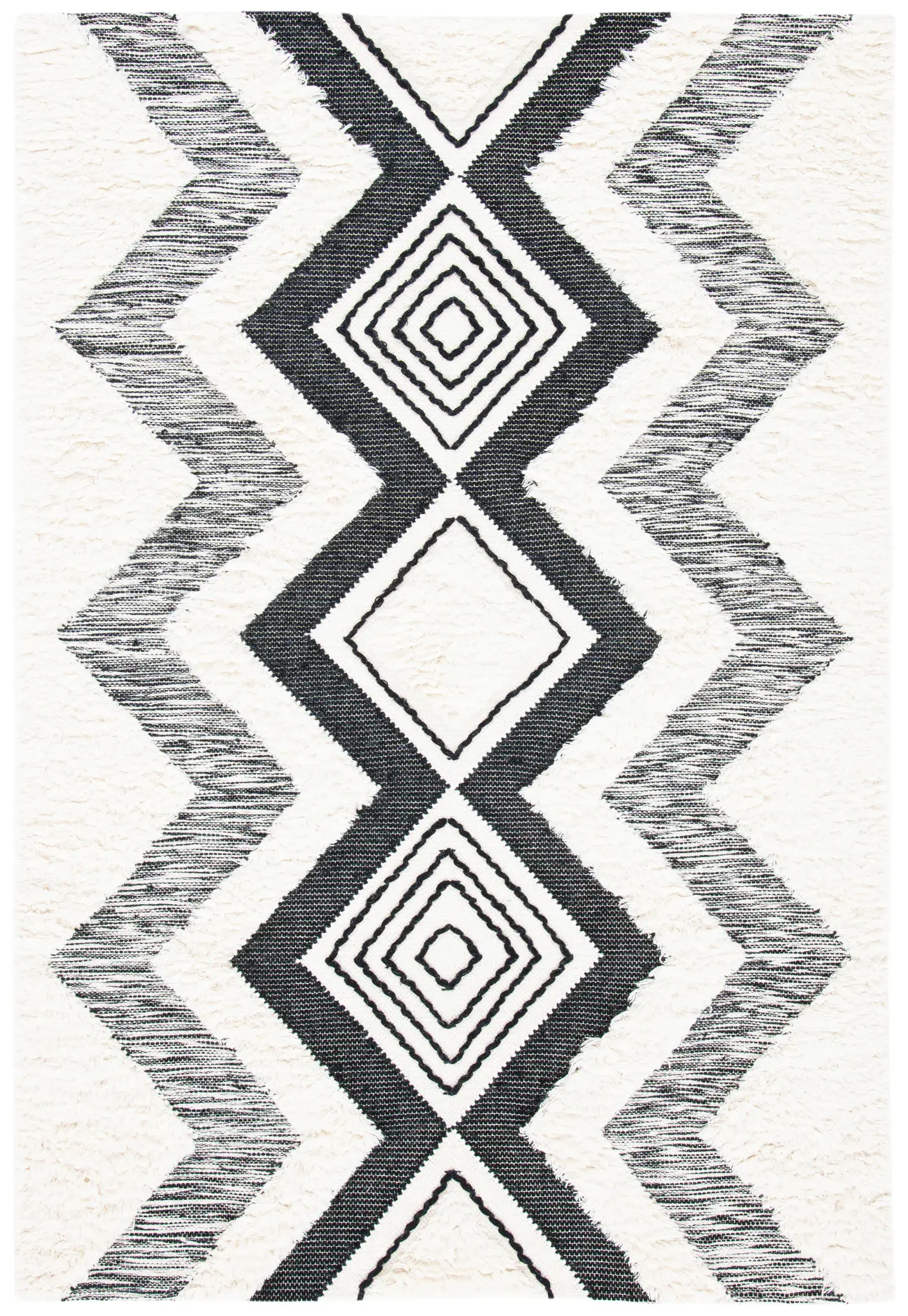 Natura Nested Diamond Chevron Hand-Woven Shag Wool Rug