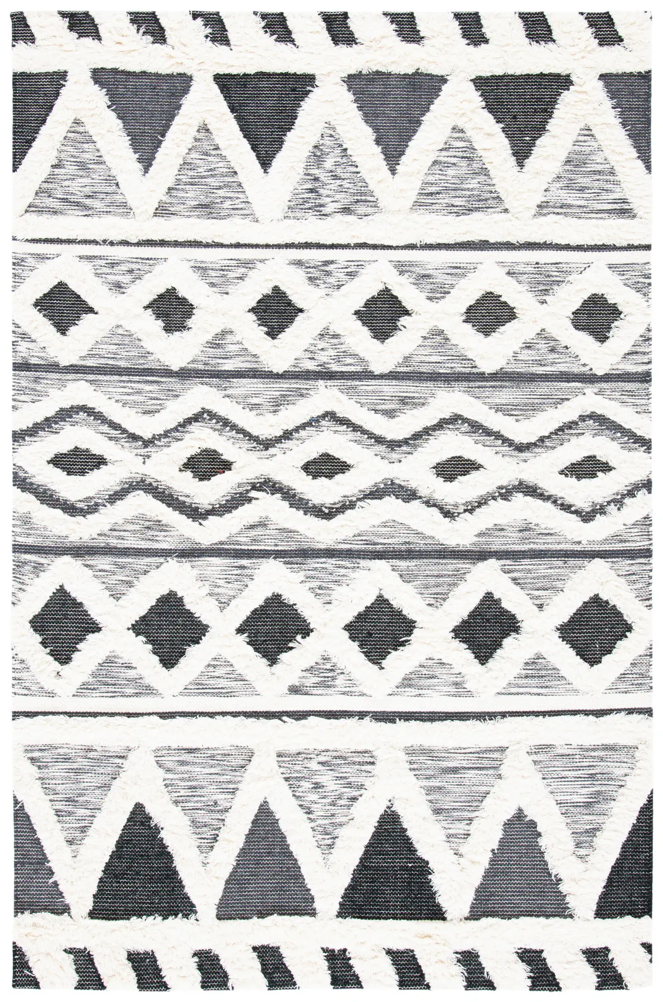 Natura Banded Diamond Hand-Woven Shag Wool Rug