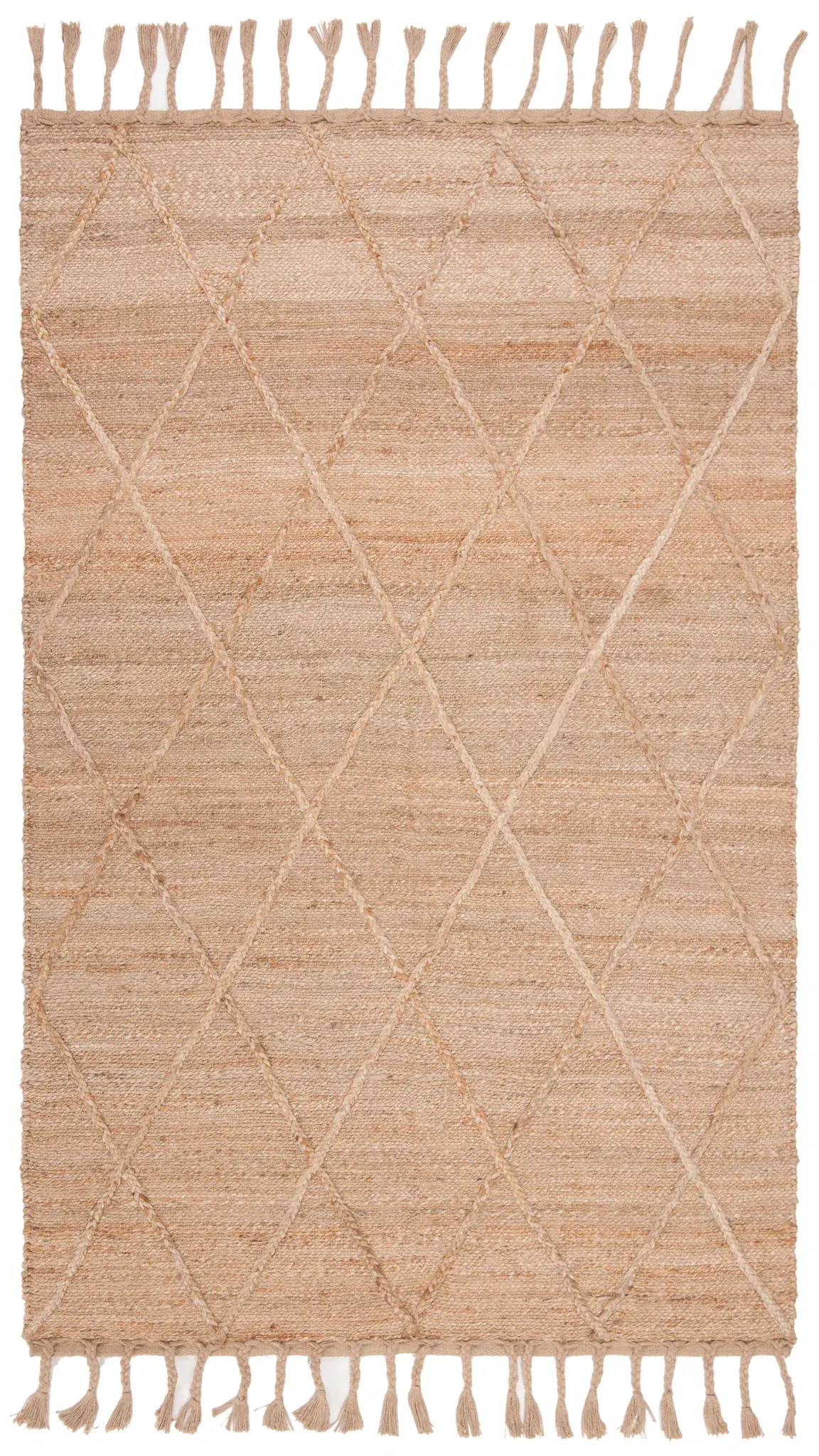 Natural Fiber Fringed Diamond Trellis Hand-Woven Jute Rug