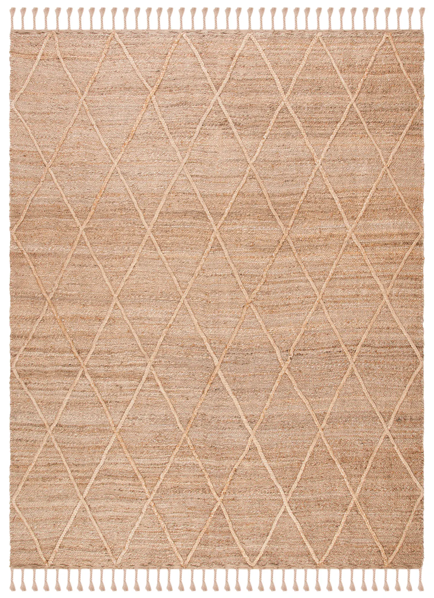 Natural Fiber Fringed Diamond Trellis Hand-Woven Jute Rug