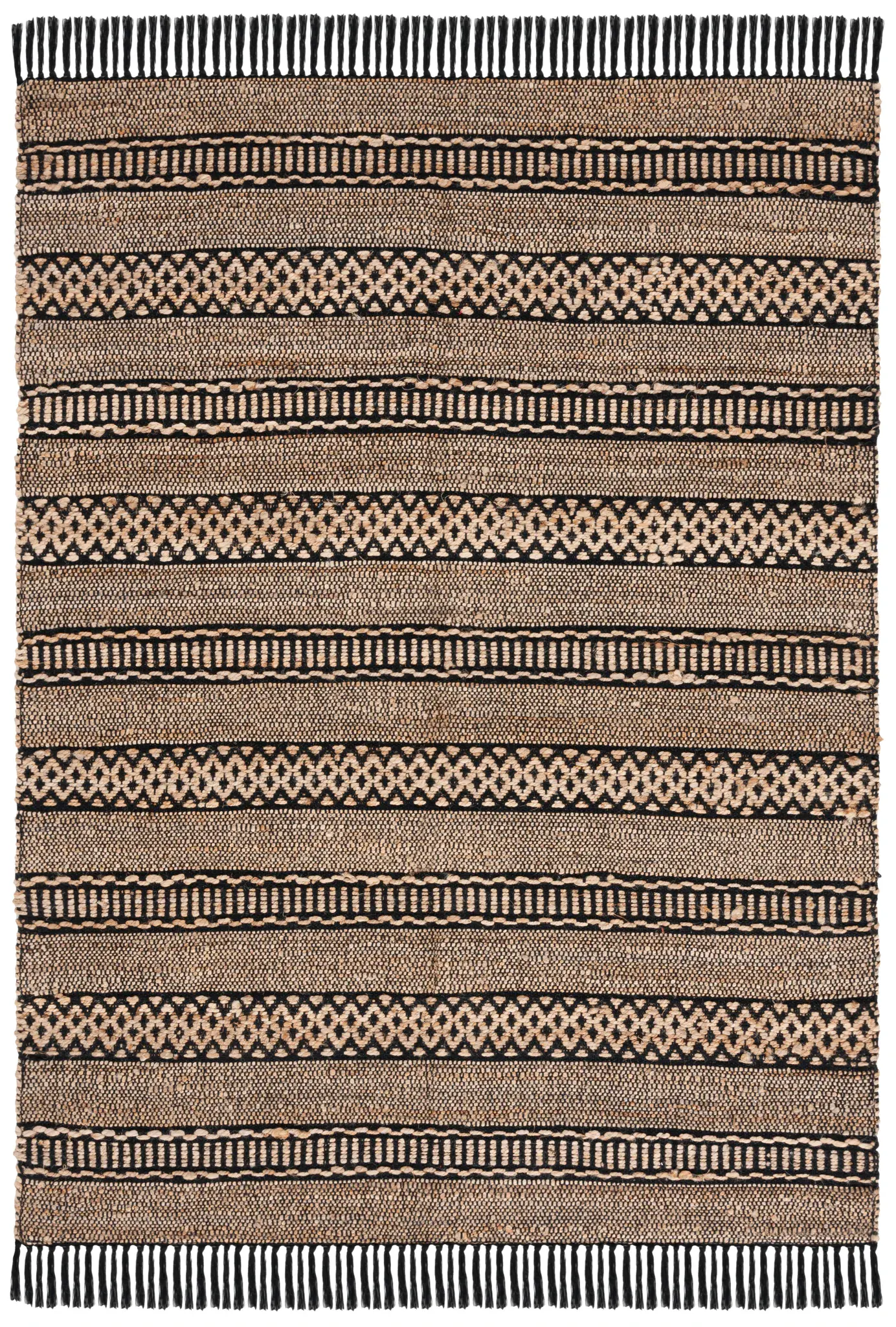 Natural Fiber Banded Diamond Hand-Woven Rug