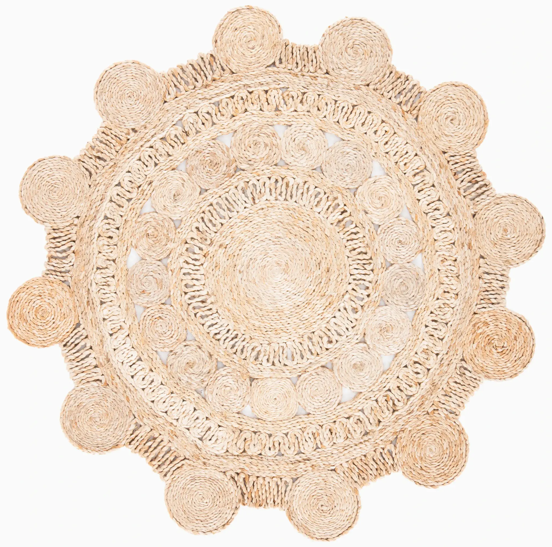 Natural Fiber Sunburst Medallion Hand-Woven Jute Rug