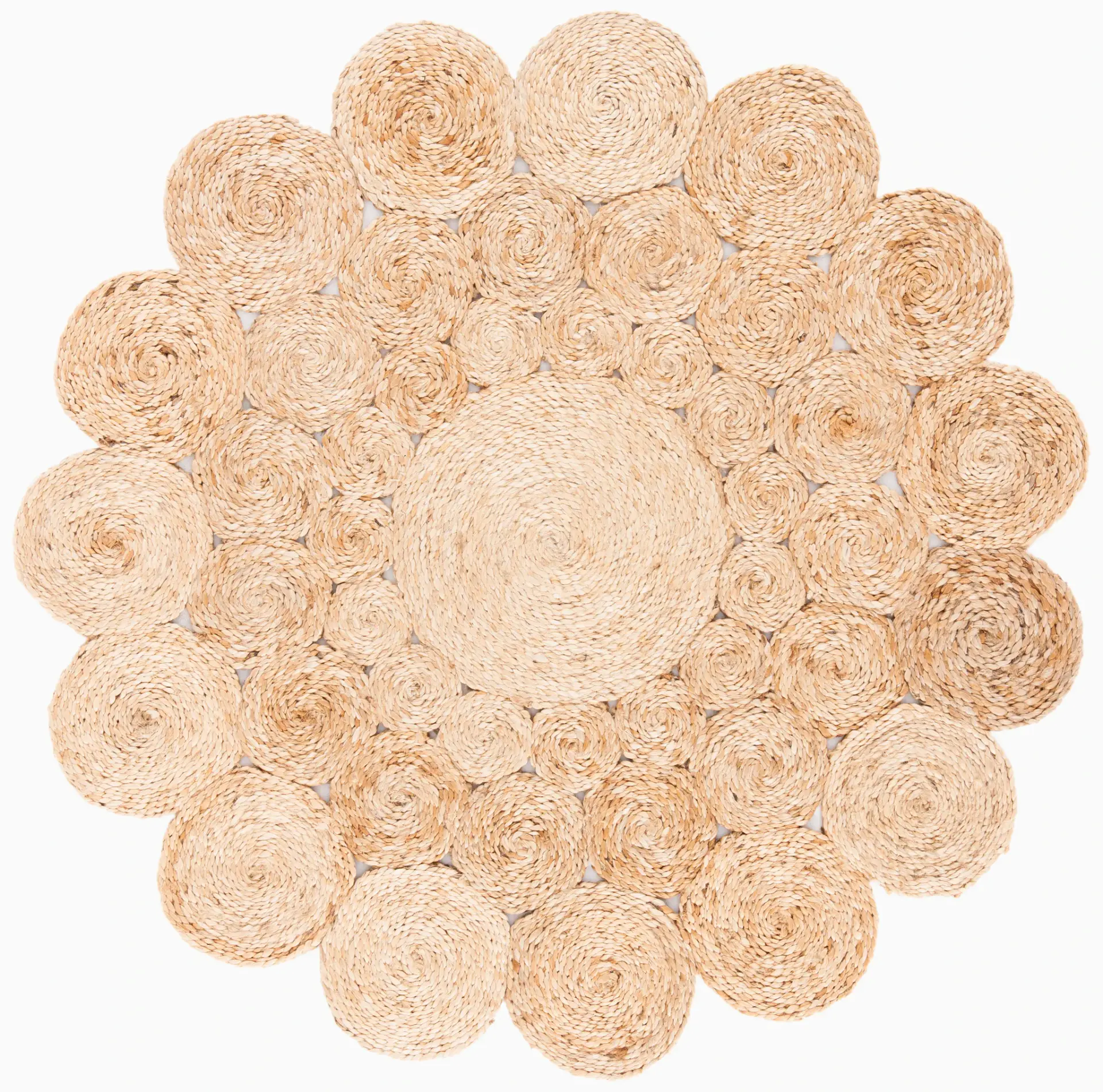 Natural Fiber Hand-Woven Joined Circles Jute Rug