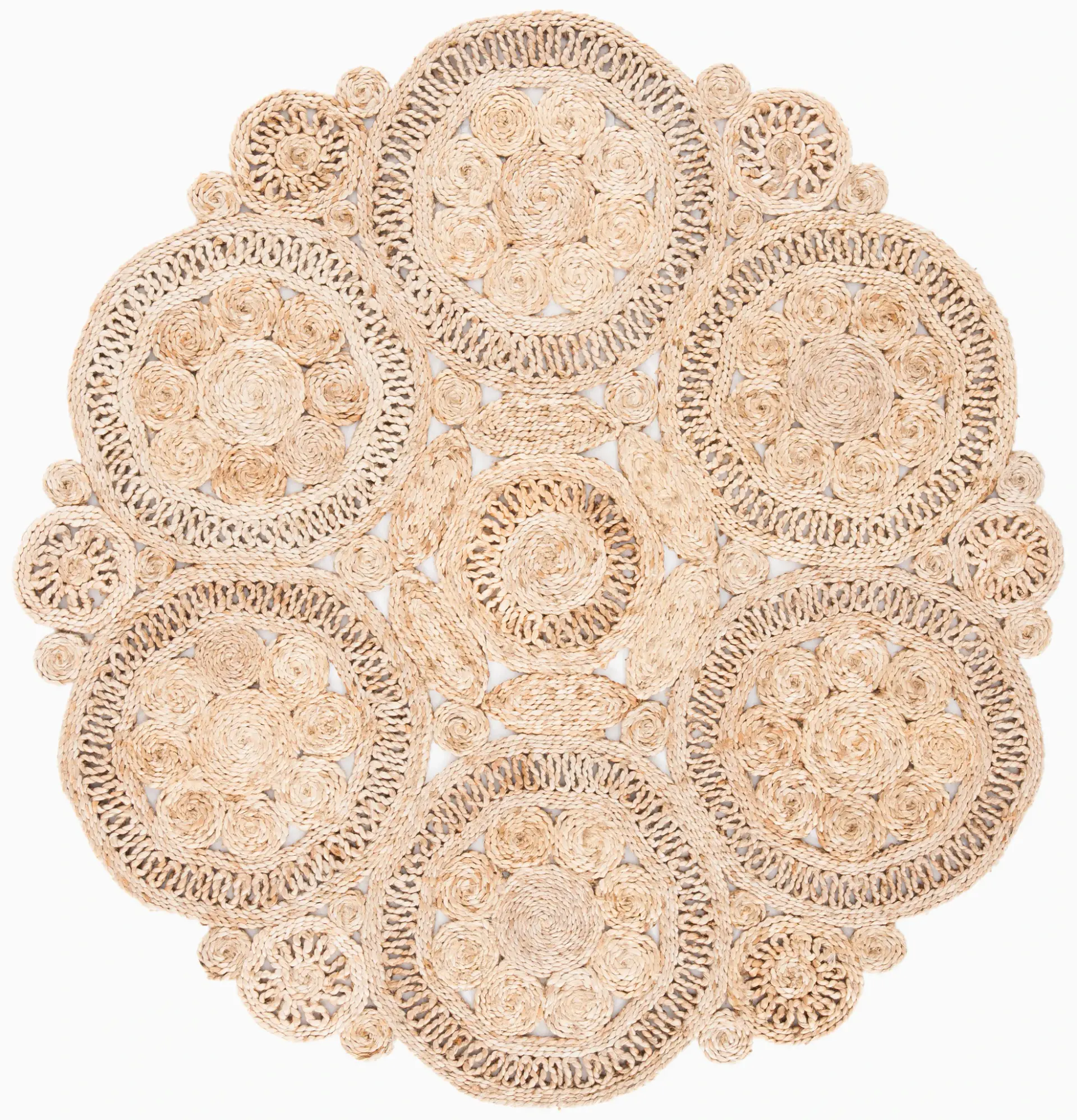 Natural Fiber Joined Circles Hand-Woven Jute Rug