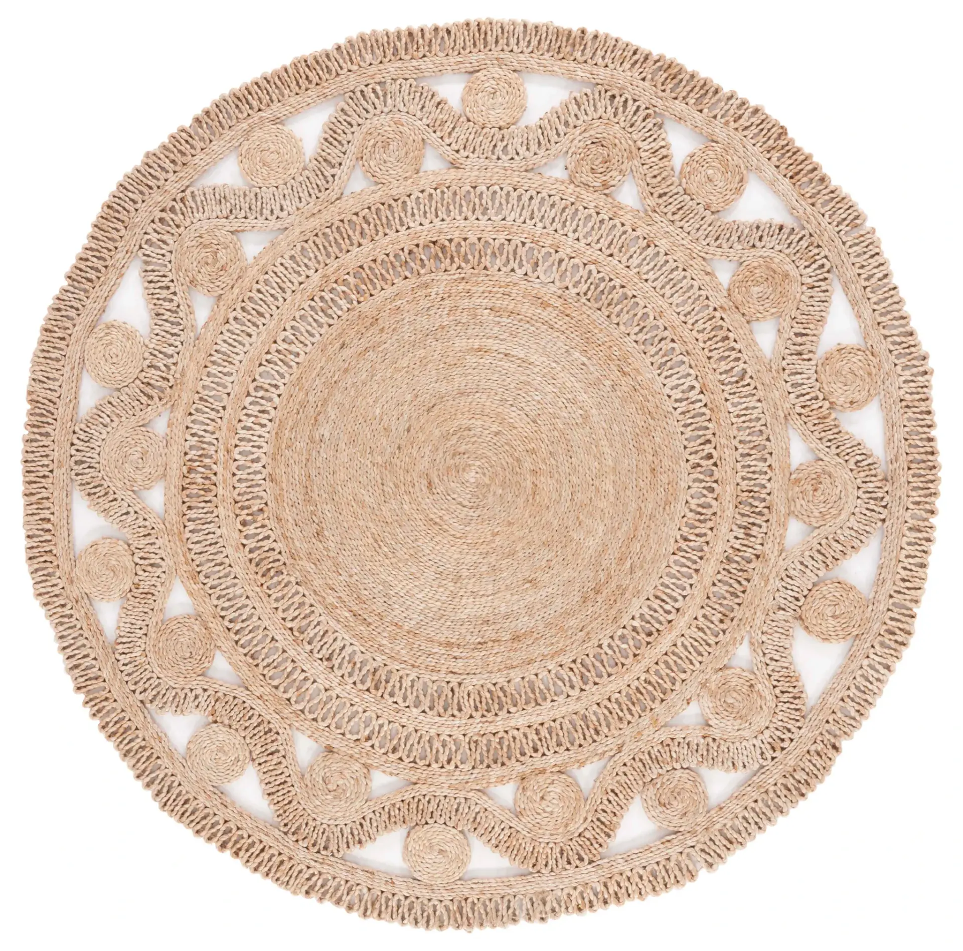 Natural Fiber Scalloped Border Flatweave Jute Rug