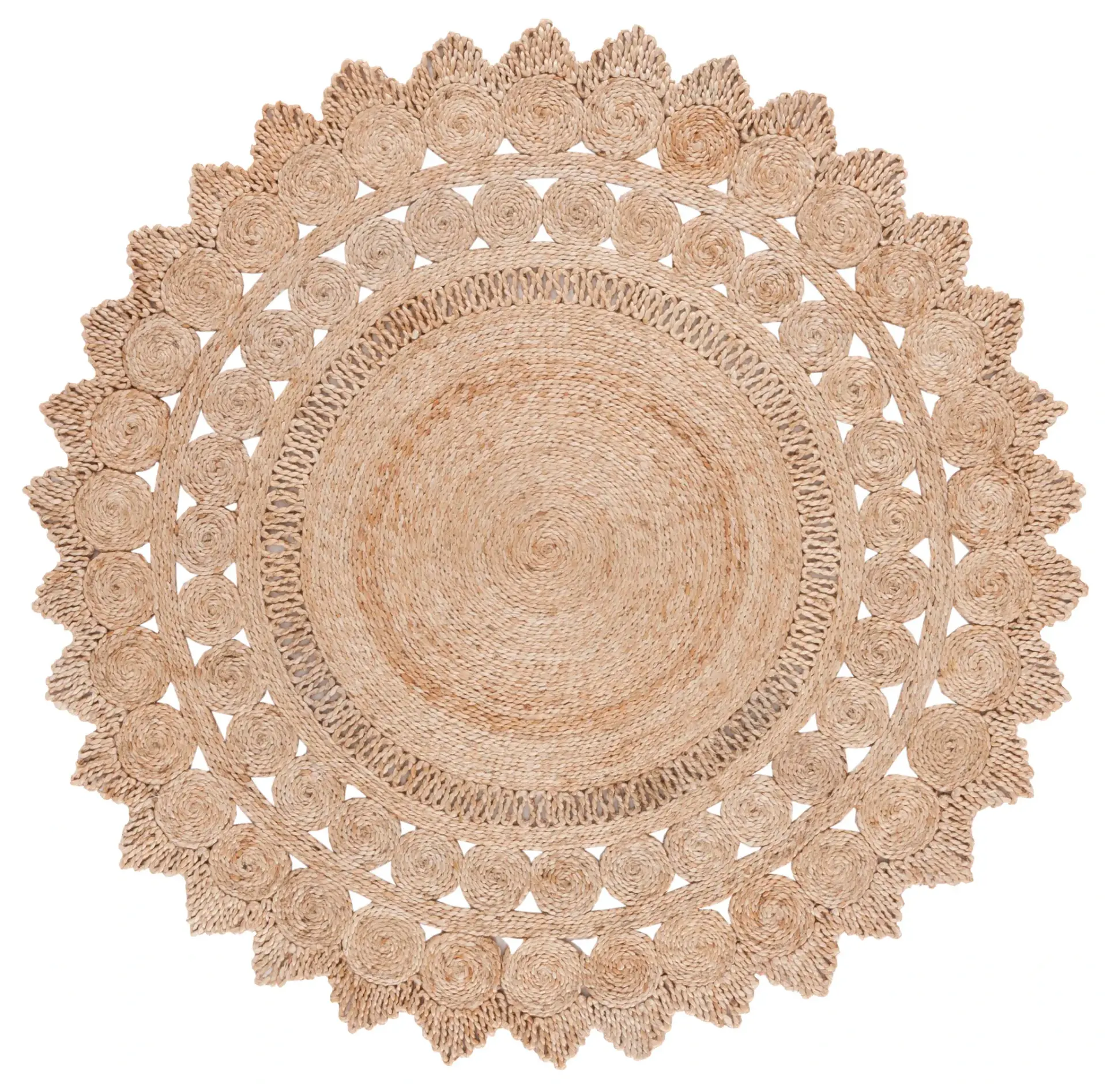 Natural Fiber Scalloped Circle Flatweave Jute Rug