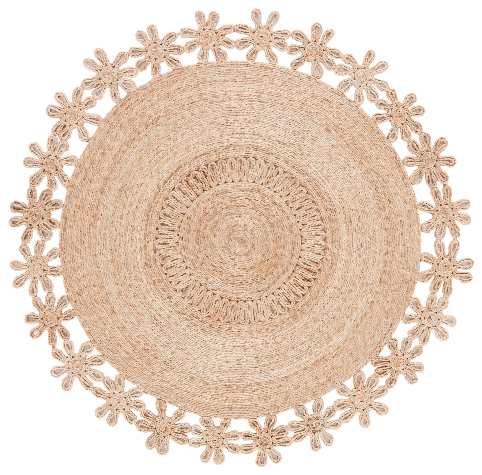 Natural Fiber Floral Border Flatweave Jute Rug