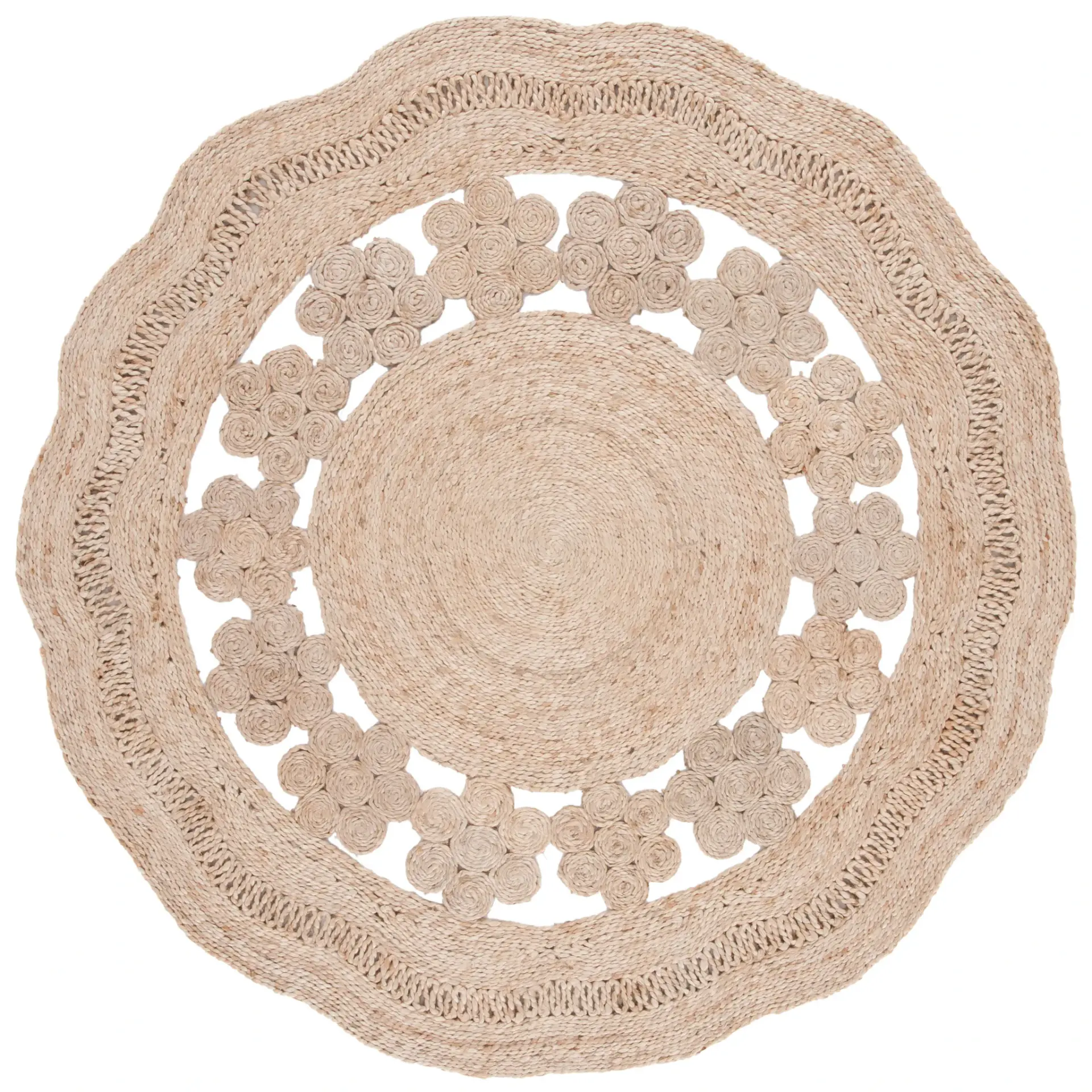 Natural Fiber Scalloped Floral Flatweave Jute Rug