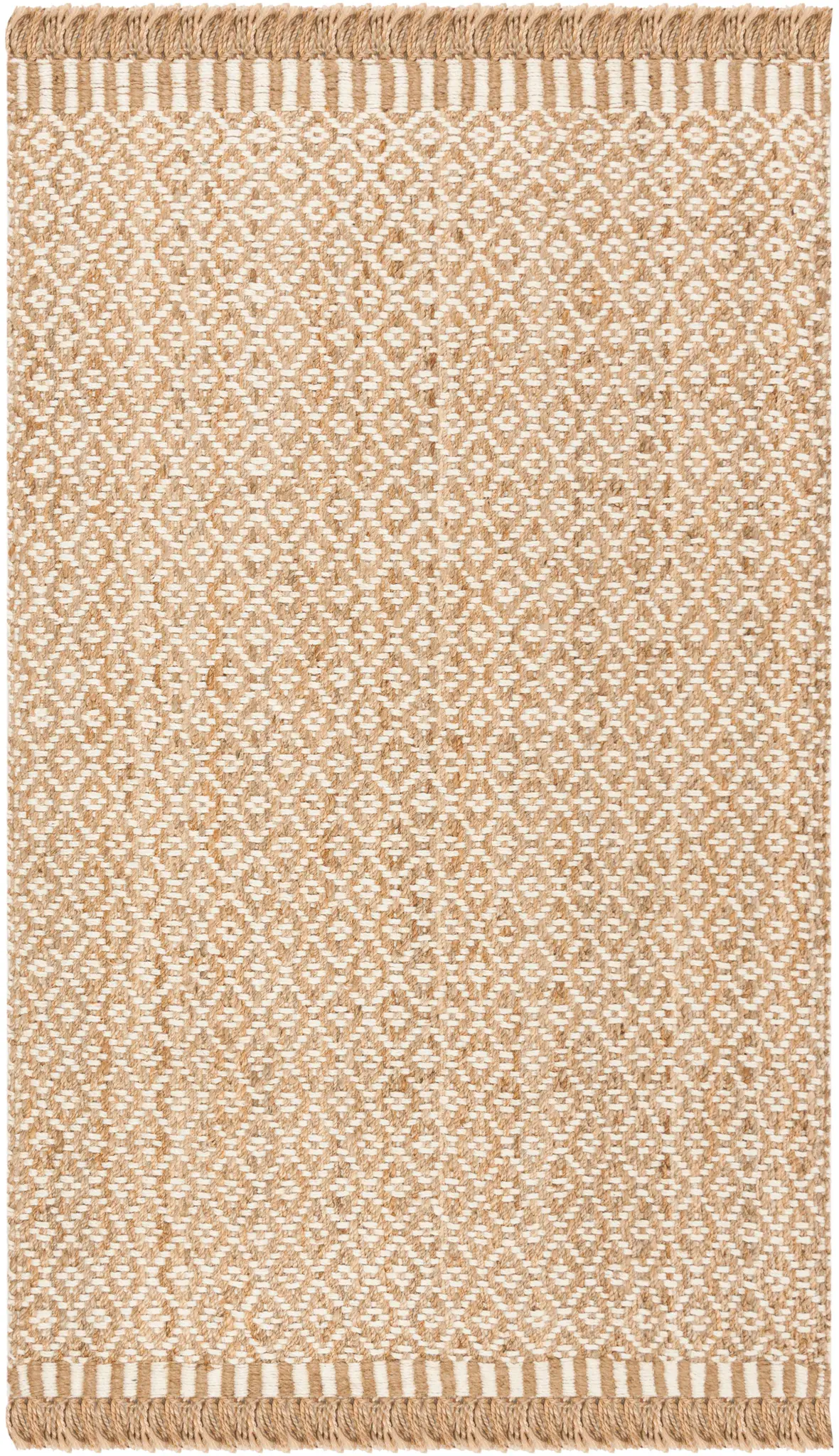 Natural Fiber Fringed Diamond Hand-Woven Jute Rug